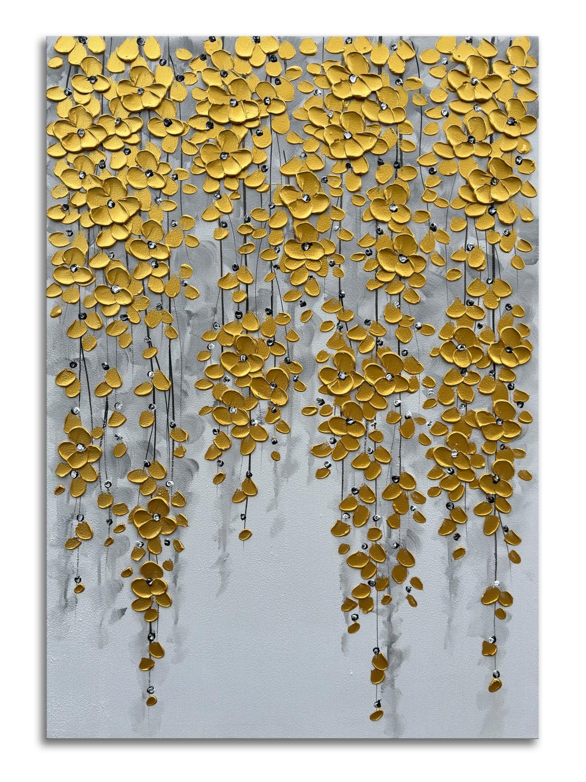 Zoinart 3D Modern Abstract Floral Oil Painting on Canvas - Hand Painted Gold Flower Artwork, Textured Vertical Wall Decor for Living Room, Bedroom & Office | Contemporary Home Art