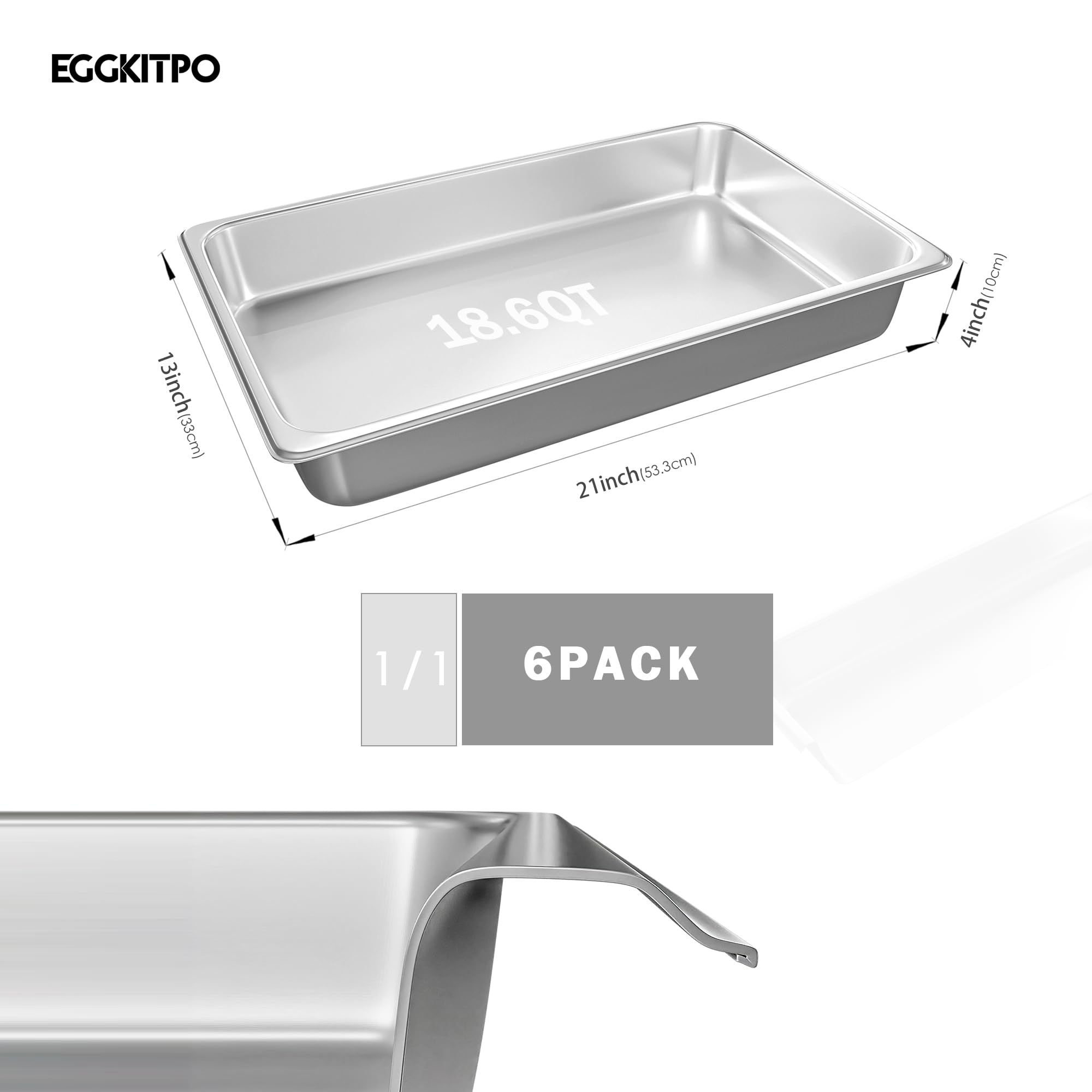 6-Pack Commercial Stainless Steel Hotel Pans - 4 Inch Deep Full Size Food Trays for Restaurants, Buffets & Catering | Durable Chafing Dishes for Party Supplies & Food Service