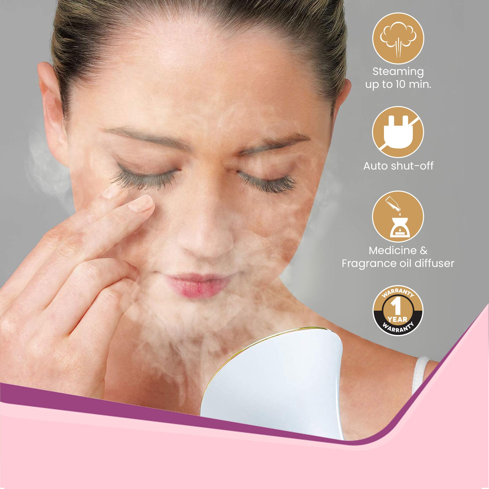 Agaro Nano Ionic Facial Steamer with 100ml Water Tank - Hot Mist Moisturizer for Skin Pores & Spa Treatment | Home Sauna for Adults & Kids | Rose Gold (FS2117) | Perfect for Daily Skincare & Relaxation Therapy