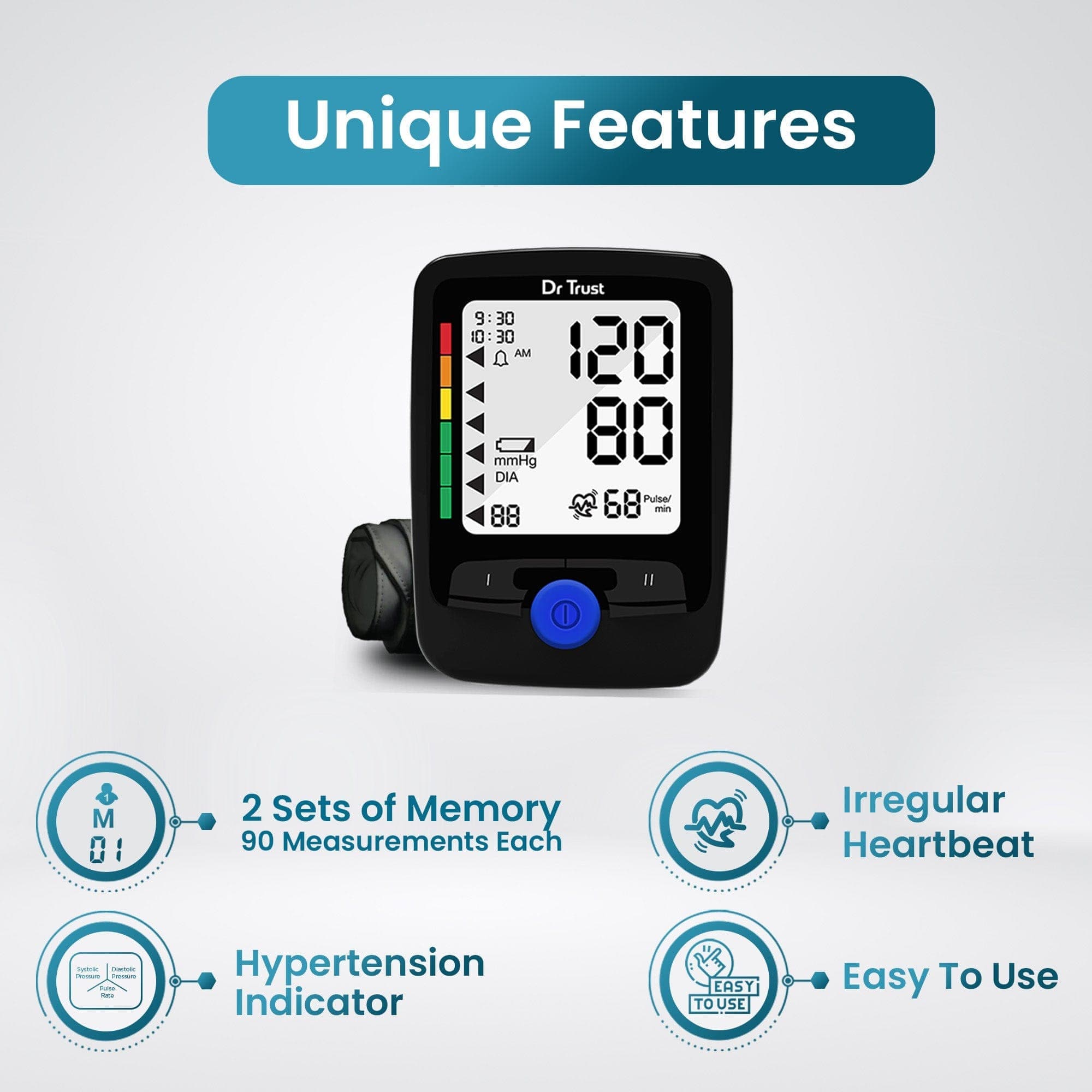 Dr Trust USA Digital Blood Pressure Monitor - Upper Arm Cuff, Accurate BP Machine for Home Use, Large LCD Display, Memory Storage - Ideal for Hypertension Monitoring & Heart Health Tracking