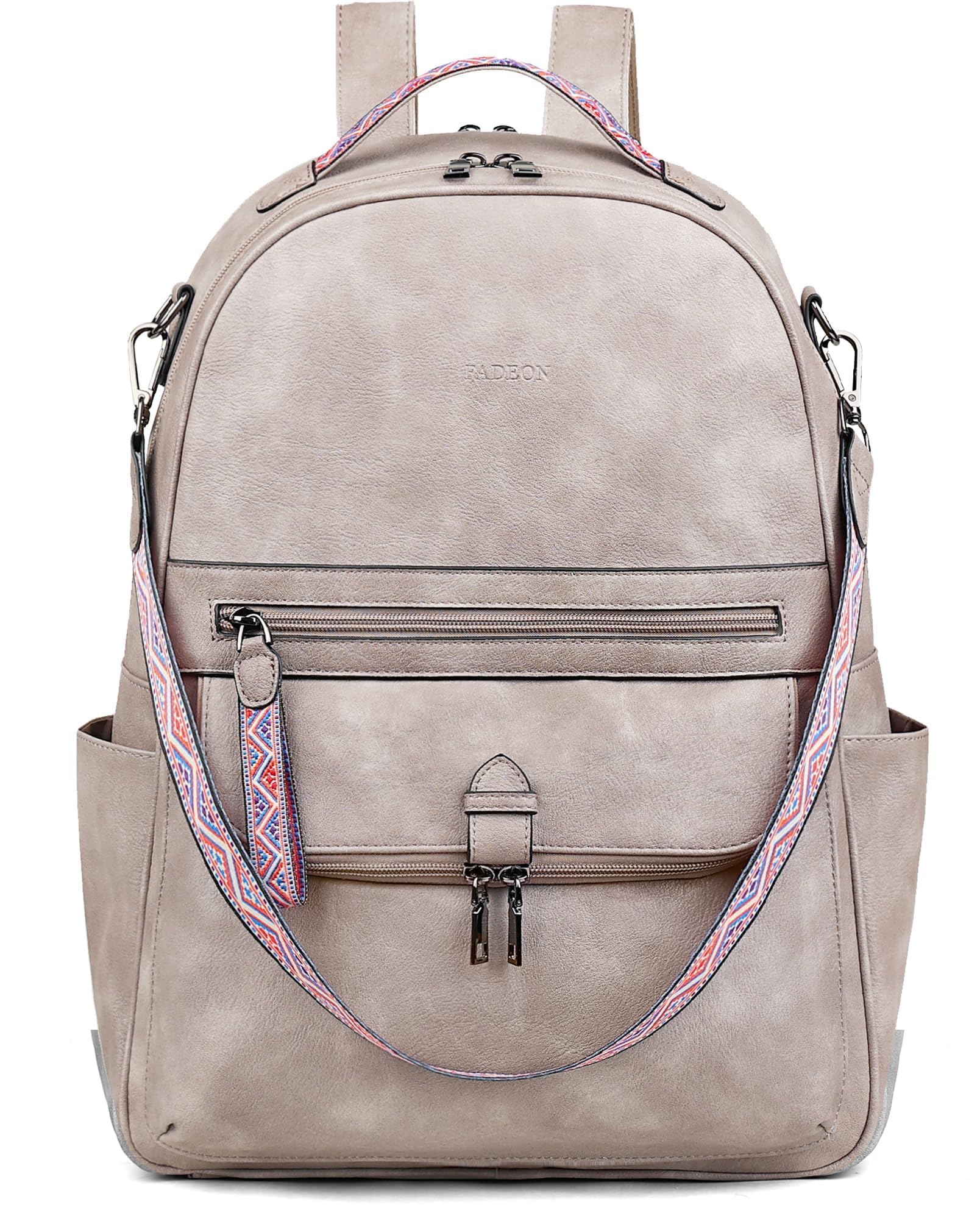 FADEON 15.6 Inch Women's Leather Laptop Backpack - Stylish PU Travel Backpack with Dedicated Laptop Compartment for Work & Business - Perfect for Office, College & Commuting (Grey)