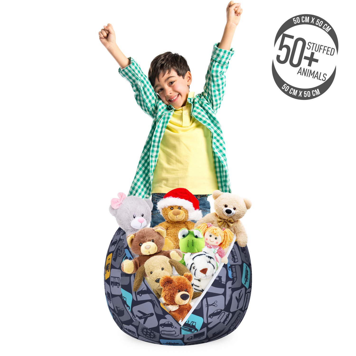 Ambesonne Vehicle Storage Toy Bag Chair - Organizer for Trucks, Cars, Wheels, Motorbikes, Airplanes & Helicopters | Washable Stuffed Animal & Toy Organizer | Small Size in Dark Taupe Grey Orange | Perfect for Kids' Room, Playroom & Travel Storage