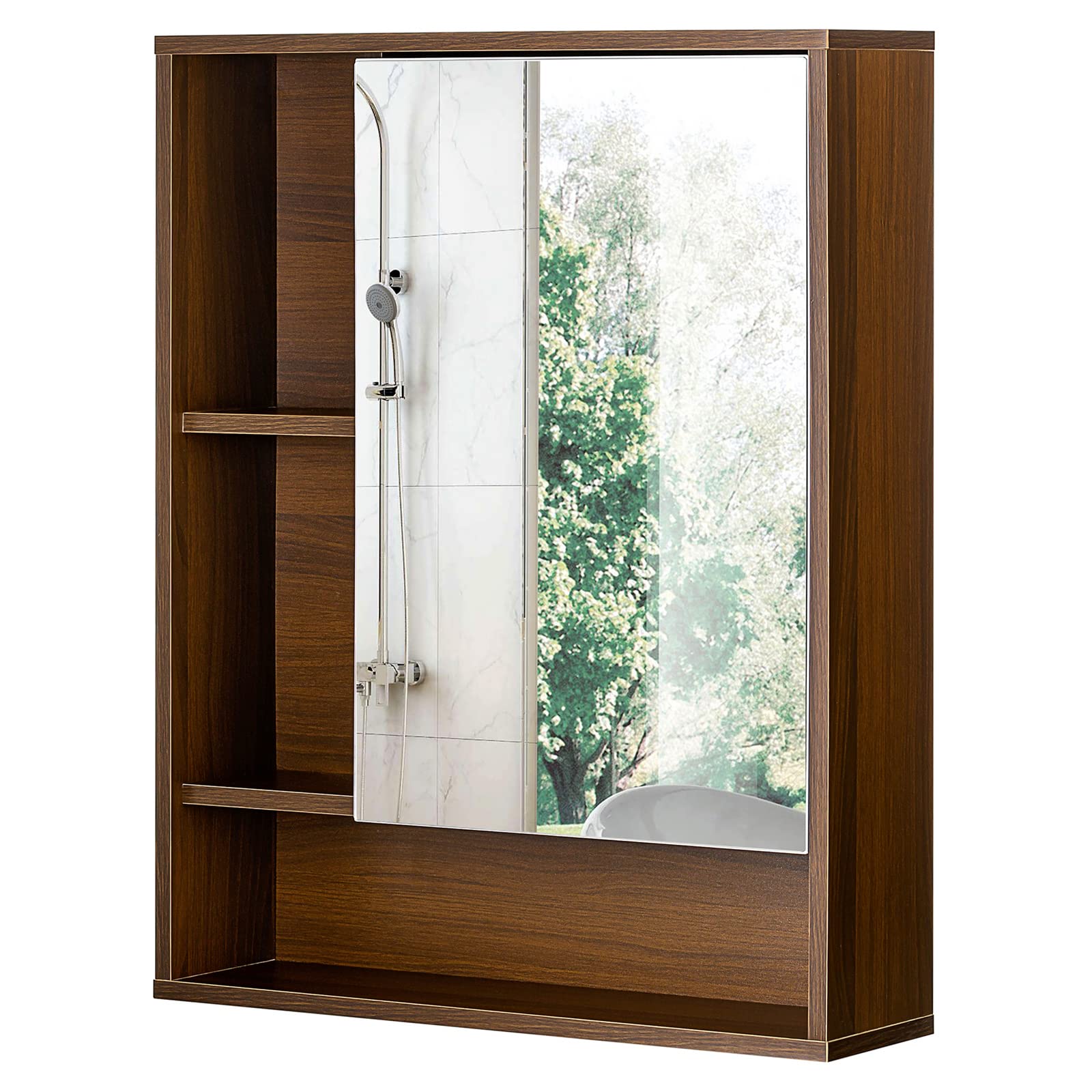 ChooChoo Bathroom Wall Mirror Medicine Cabinet - Single Door with Adjustable Shelf, Over The Toilet Space Saving Storage Cabinet in Walnut Finish - Perfect for Small Bathrooms, Powder Rooms & Apartment Living