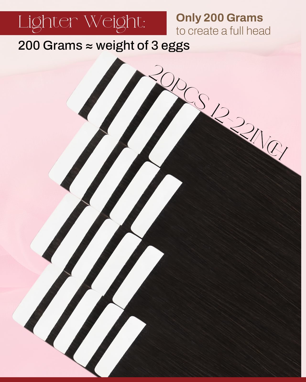 Premium 22 Inch Darkest Brown (#2) Real Human Hair Tape-In Extensions - 20pcs 50g Seamless & Glue-Free for Natural Look | Perfect for Daily Wear, Parties & Special Occasions