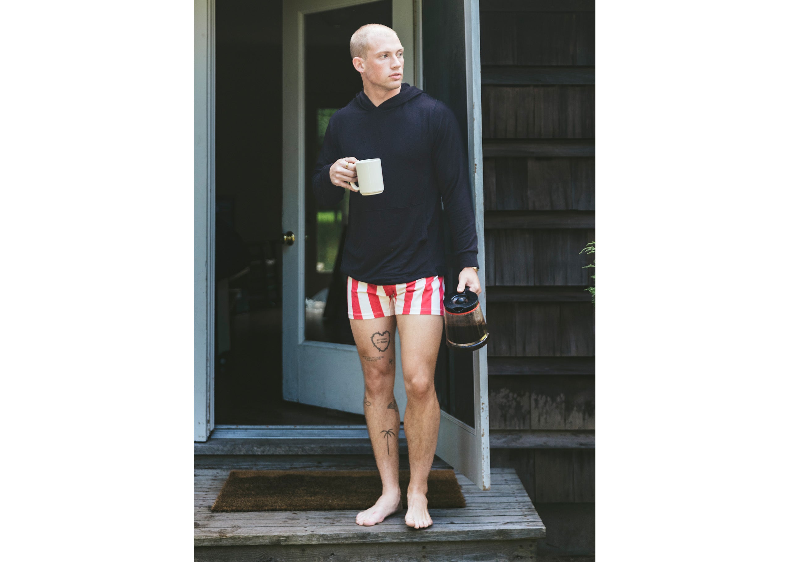 Slim Fit Boxer Briefs for Men - Red & Cream Cabana Stripe Design - Comfortable Cotton Underwear for Everyday Wear, Gym, and Travel