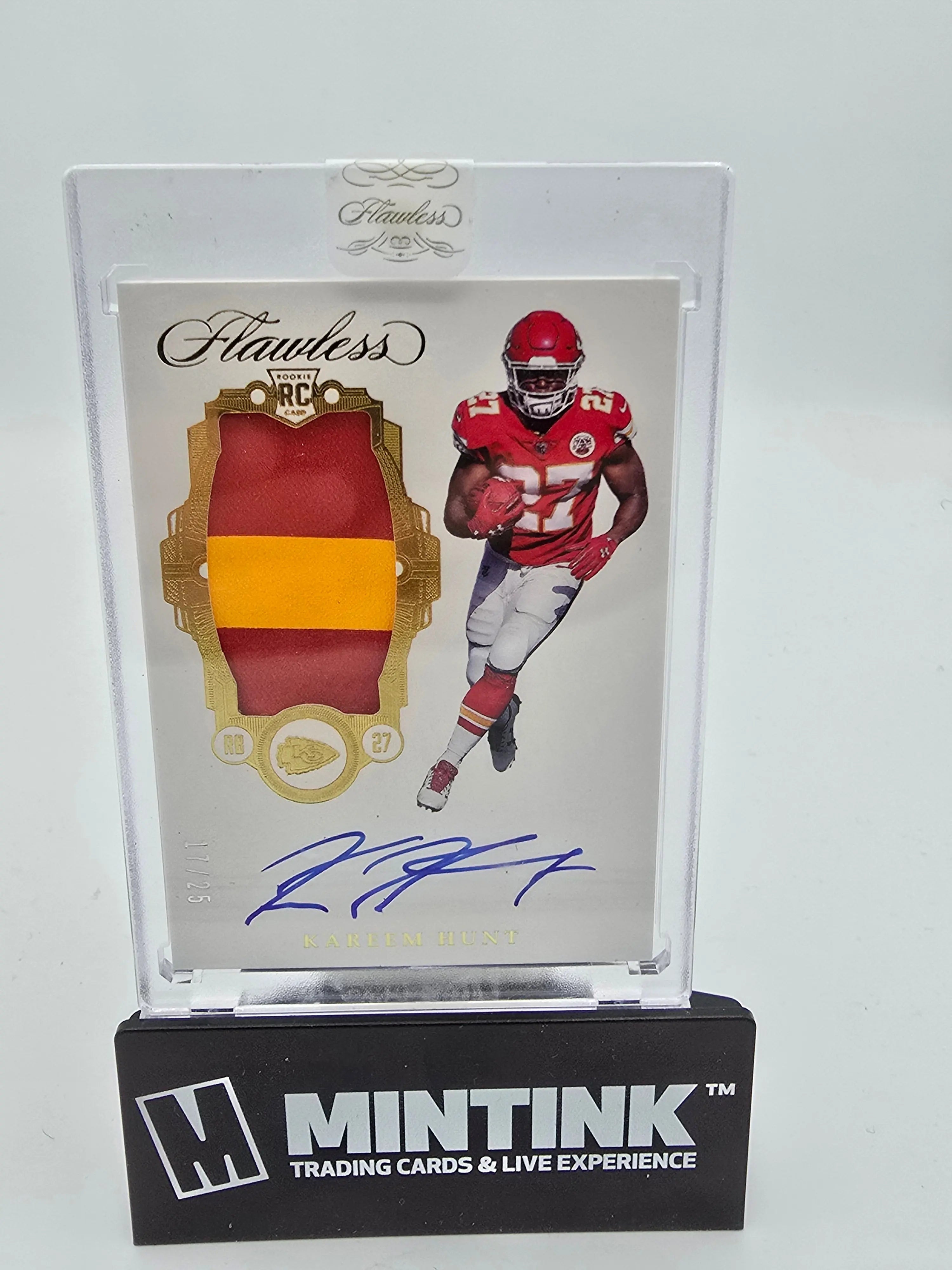 2017 Panini Flawless Football Kareem Hunt Rookie Gold Foil Jumbo Patch Autograph Card /25 - Rare Collectible for Sports Memorabilia & Investment