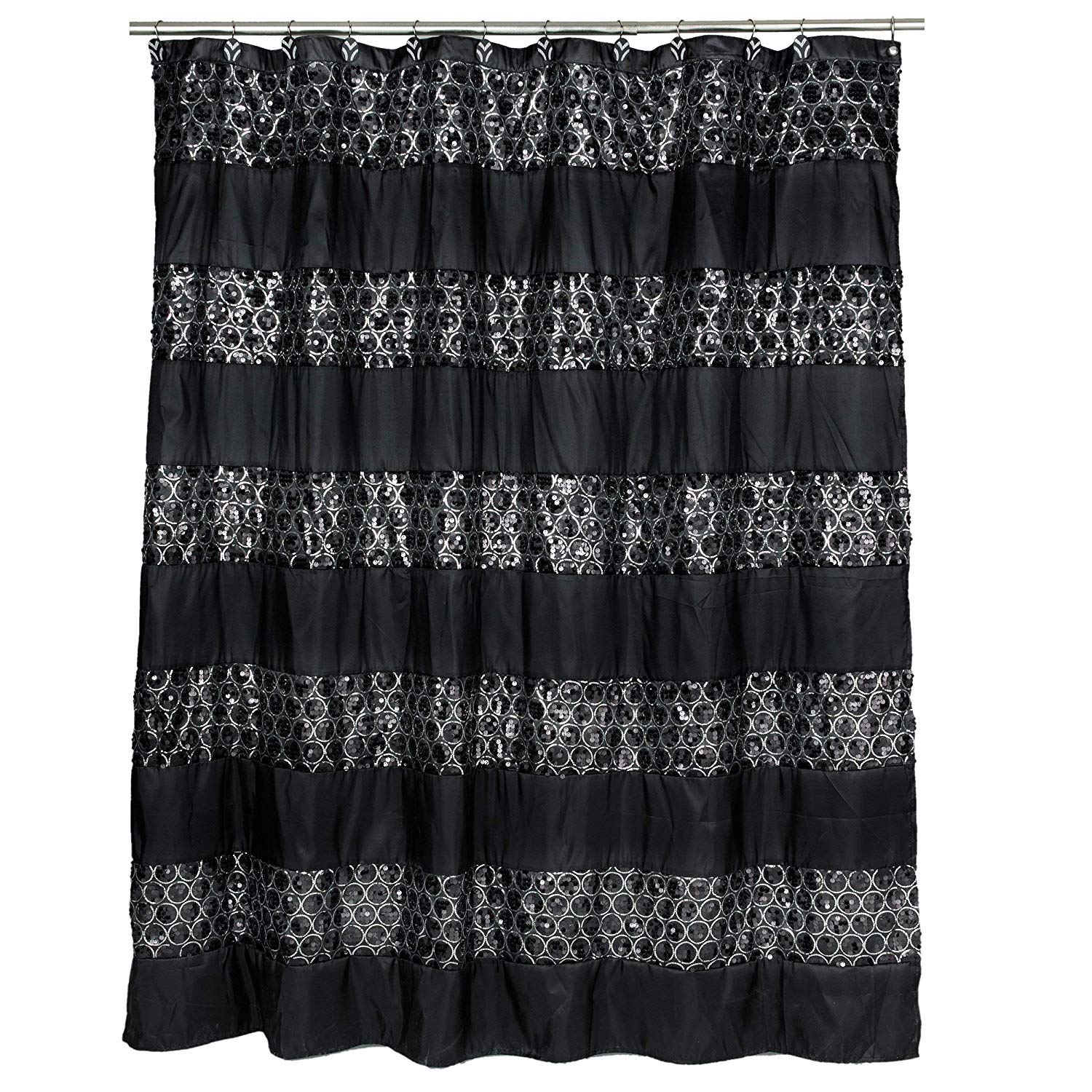 7-Piece Sinatra Sequins Bathroom Set - Black Shower Curtain with Resin Hooks, Towels & Rugs | Elegant Bathroom Decor for Home, Apartment & Hotel Use
