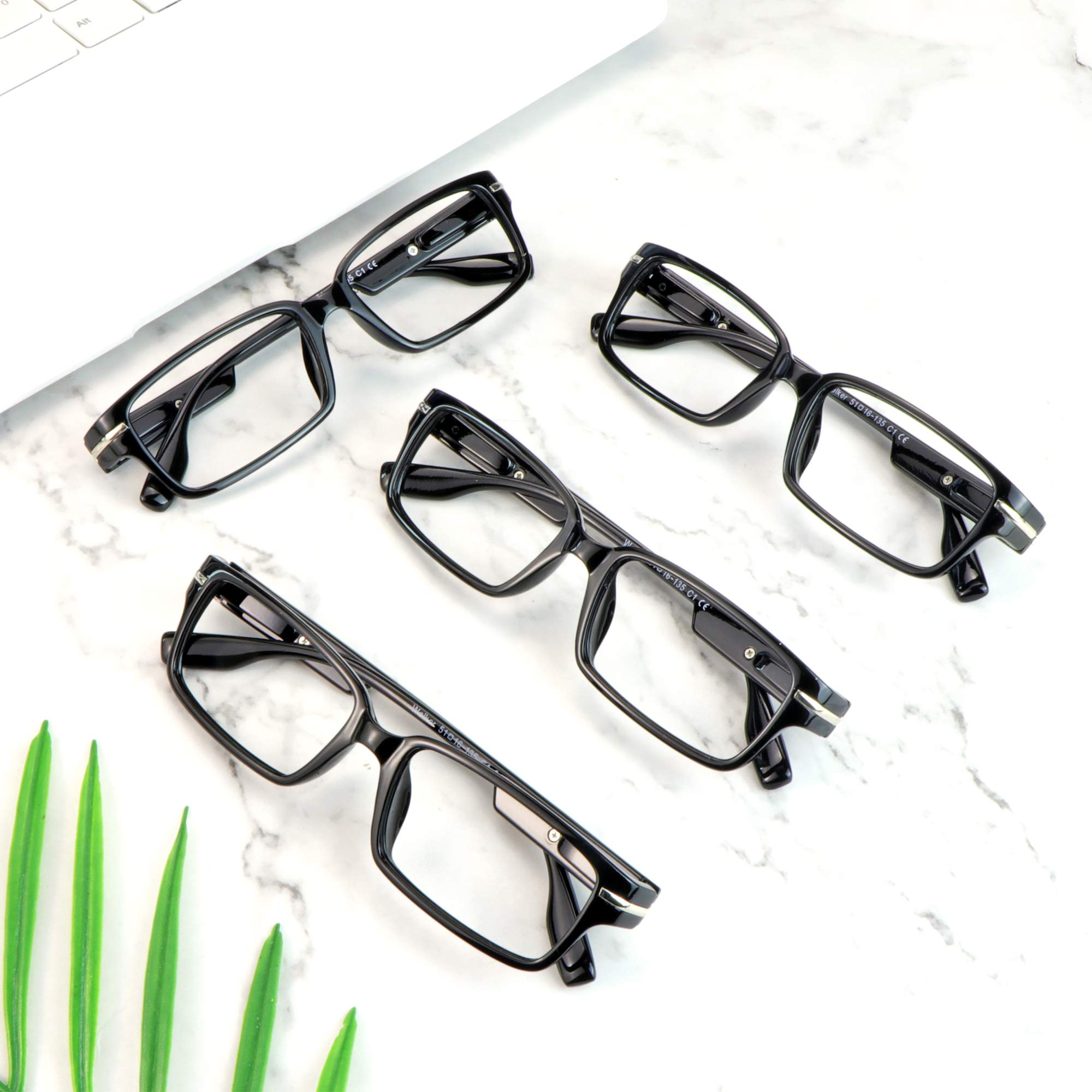 VisionGlobal 4 Pairs Blue Light Blocking Reading Glasses - Anti Eye Strain Computer Glasses for Women & Men - Stylish Rectangle Eyewear Frame - Perfect for Office Work, Gaming & Screen Time