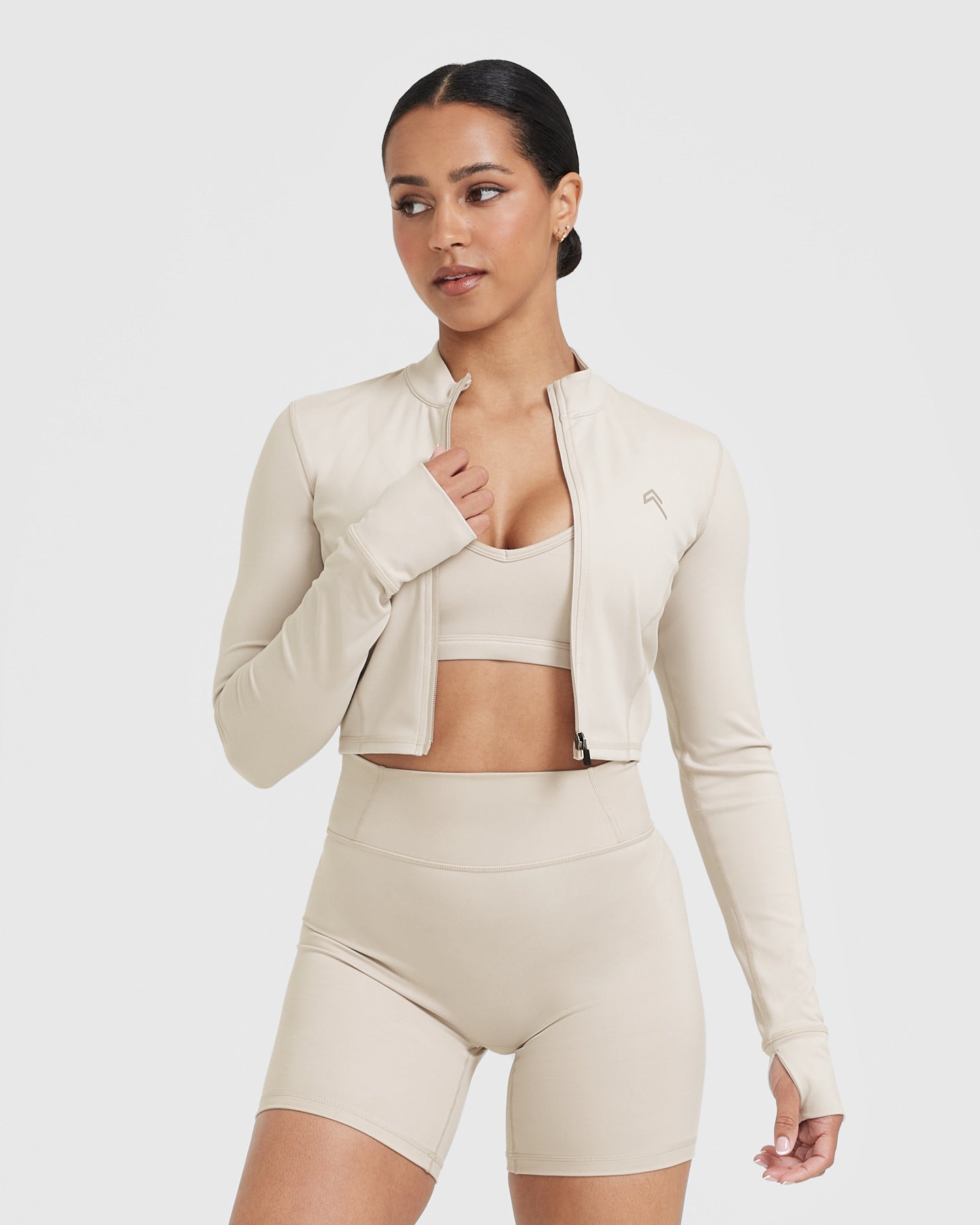 Timeless Women's Crop Jacket in Sand Color - Lightweight Spring/Summer Outerwear for Casual Outings & Date Nights