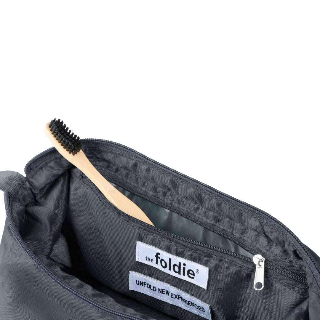 The Foldie® Hanging Toiletry Bag for Travel - Waterproof Cosmetic Organizer with Hooks for Bathroom, Gym, Camping & Airplane Trips
