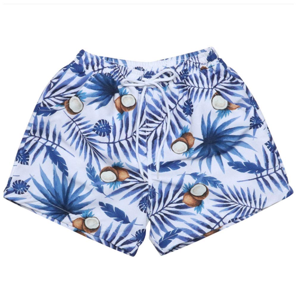 Blue Coconut & Leaves Matching Couples Swimsuit Set - Men & Women's Beach Bathing Suits for Tropical Vacations & Summer Getaways