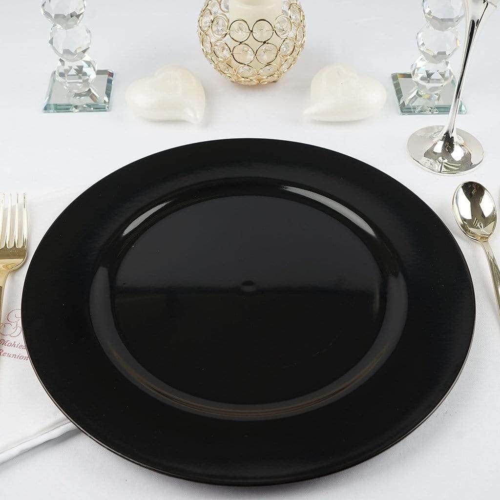 13 Inch Black Round Balsa Wood Charger Plates - Set of 24 for Wedding, Party & Formal Dining Table Decorations - Elegant Dinnerware for Special Occasions