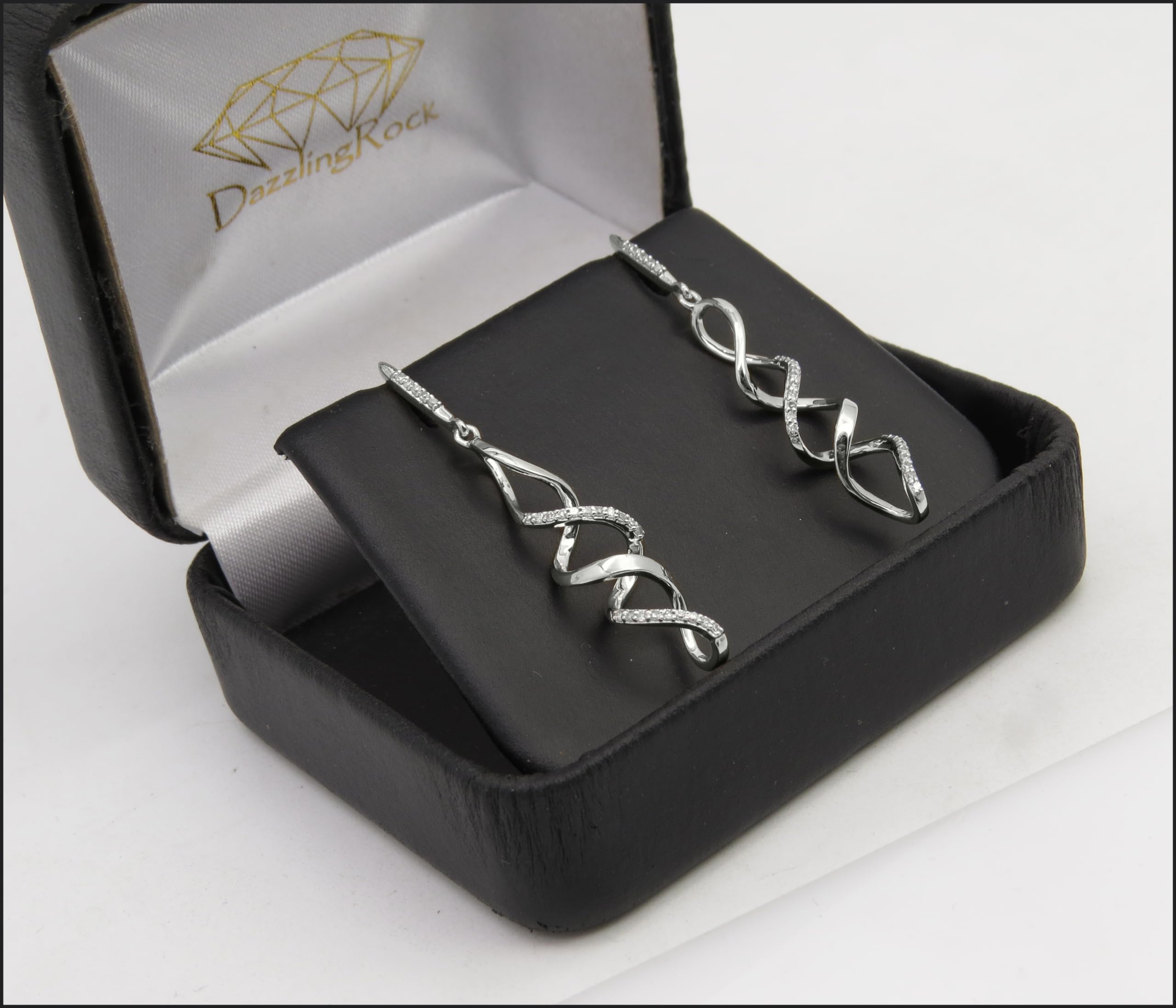 0.12 Cttw Round White Diamond Infinity Swirl Dangling Earrings for Women - 10K Solid White Gold | Elegant & Timeless Jewelry for Weddings, Parties & Special Occasions