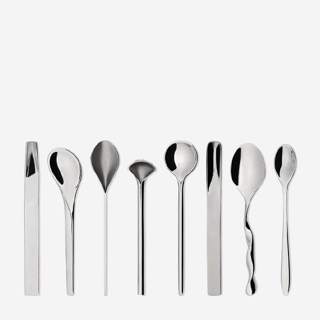 Alessi II Caffè/Tè Set of 8 Stainless Steel Coffee Spoons - Elegant Espresso & Tea Spoon Set for Home, Cafe, and Restaurant Use