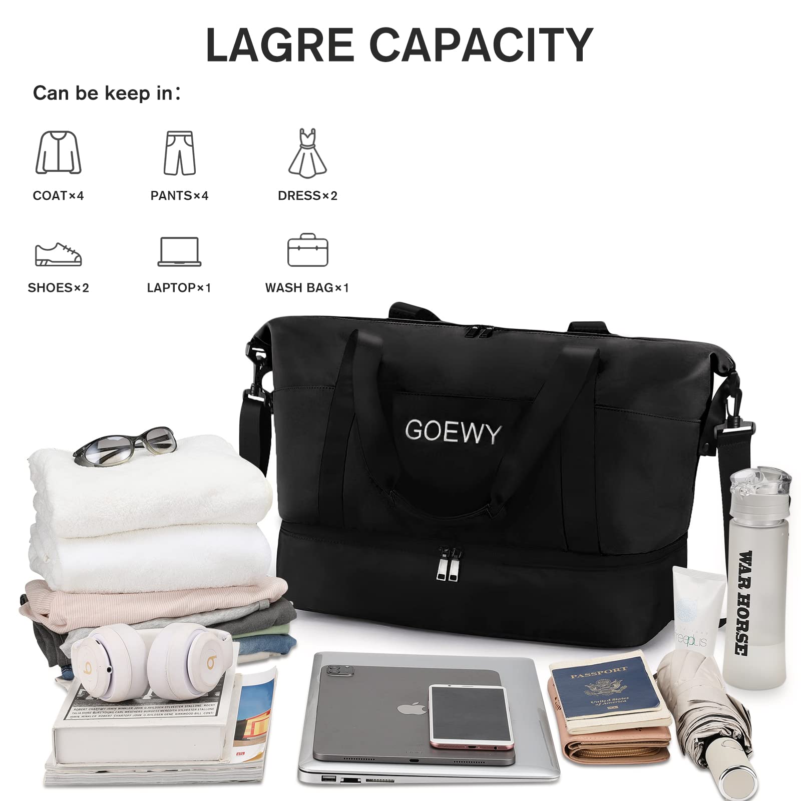 Lightweight Gym Bag for Women & Men - Sports Duffel Bag with Shoes Compartment & Wet Pocket - Perfect for Travel, Yoga, Football, Basketball, School & Weekend Getaways - Carry On Duffle Bag with Key Purse