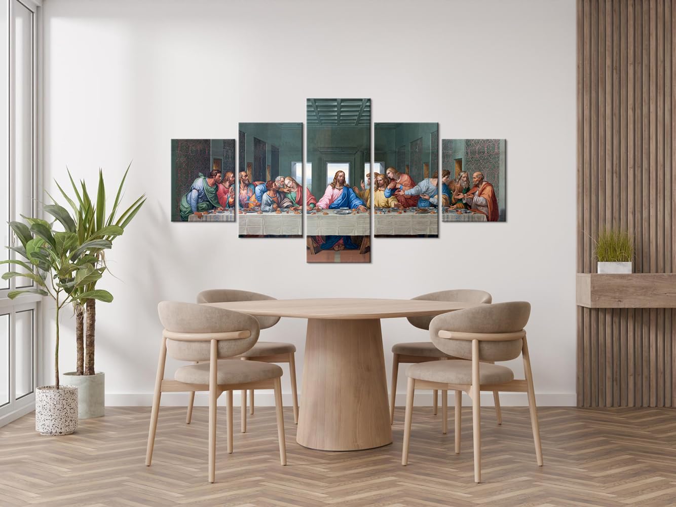 5 Piece Classic Jesus Wall Art - The Last Supper by Da Vinci Reproduction Oil Painting on Canvas, Stretched & Ready to Hang (70''W x 40''H) - Perfect for Living Room, Church, or Office Decor