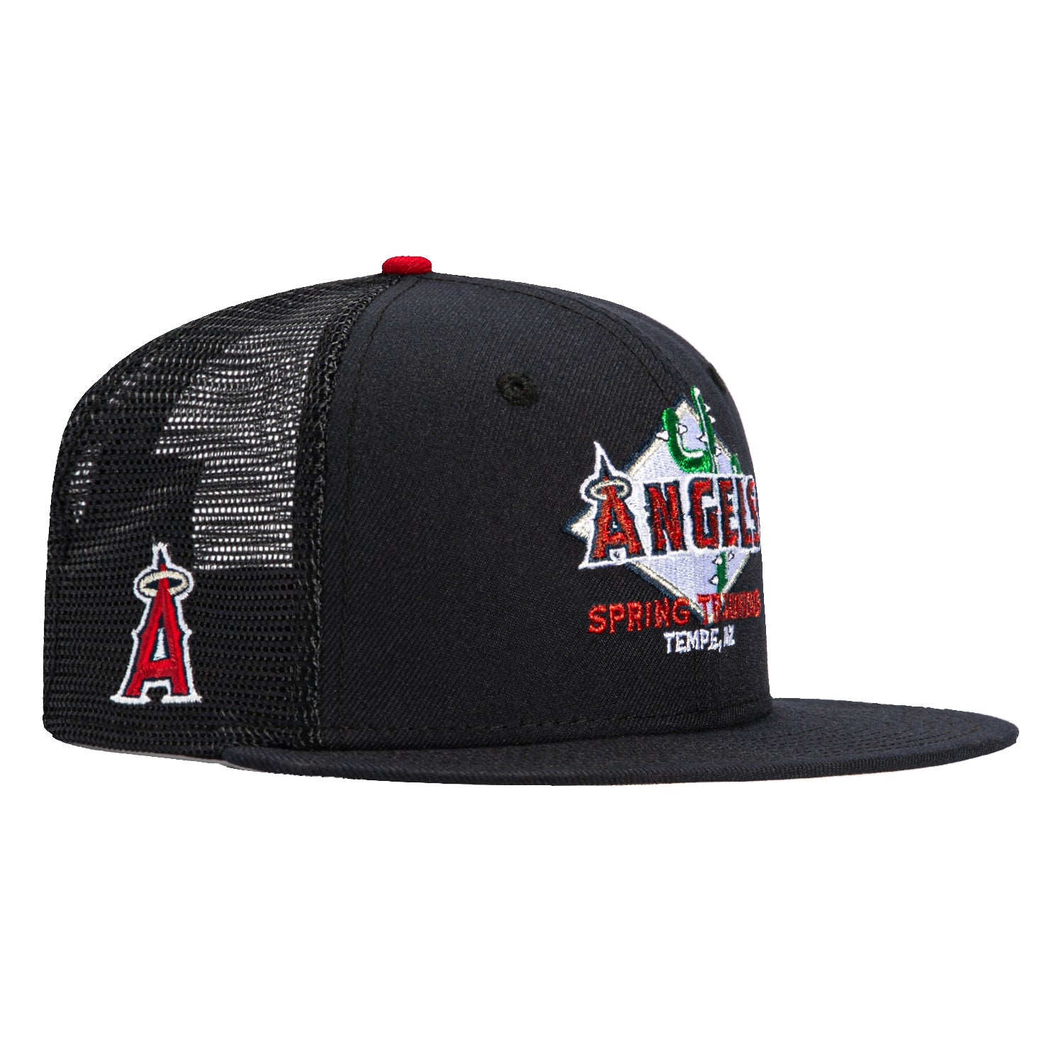 New Era 59Fifty Los Angeles Angels Logo Patch Spring Training Trucker Hat - Navy Blue Baseball Cap for Men & Women - Perfect for MLB Games, Outdoor Sports & Casual Wear