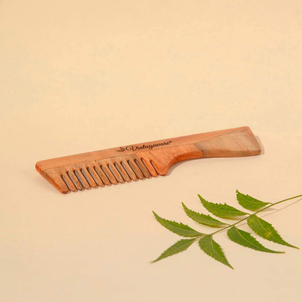 Natural Ayurvedic Neem Wood Anti-Dandruff Comb for Men & Women - Wide Tooth Scalp Massager (Pack of 2) - Promotes Hair Growth & Reduces Dandruff - Perfect for Daily Hair Care & Scalp Health