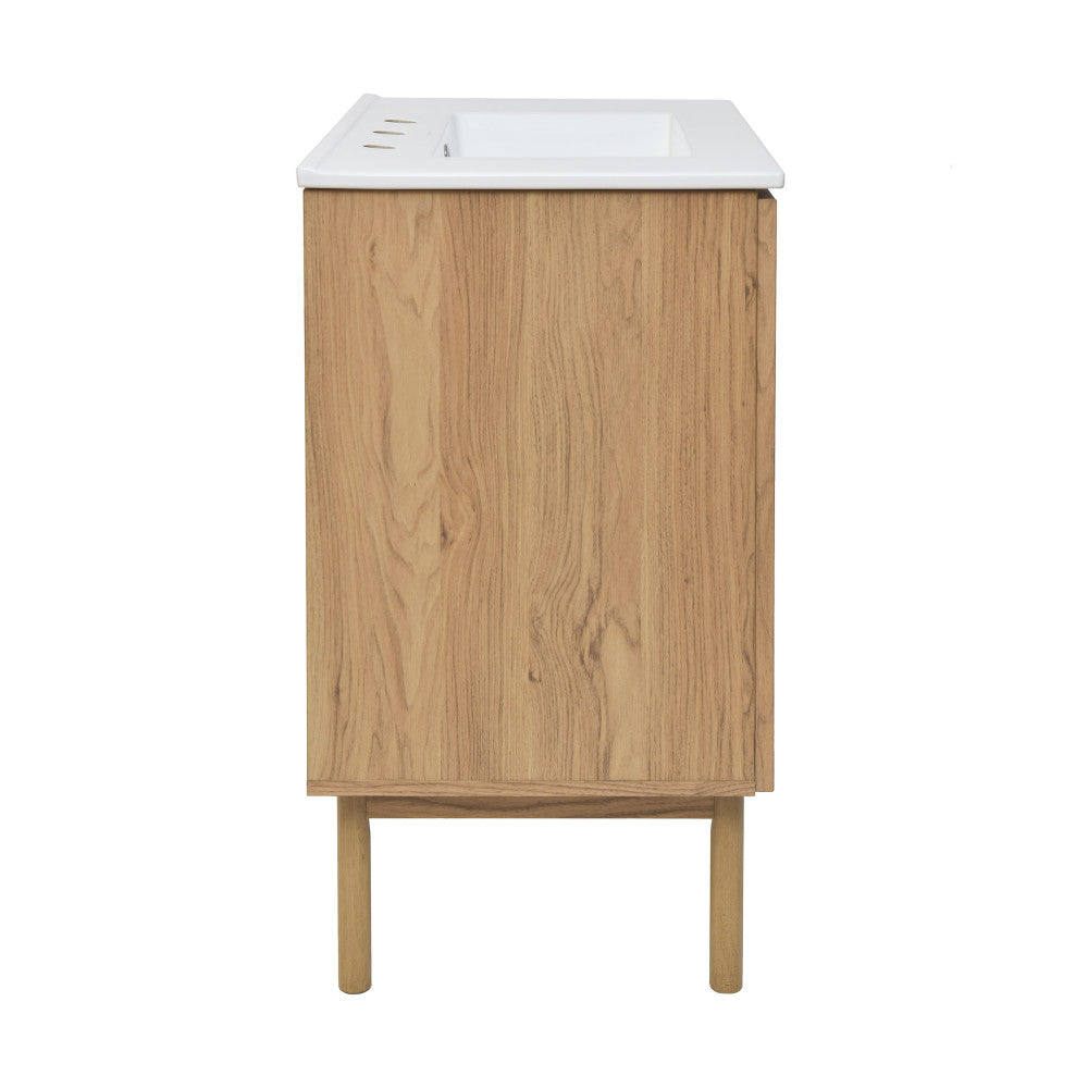 Class 30 Freestanding Bathroom Vanity in Golden Oak with 3-Hole Widespread Sink Top - Modern Bathroom Storage Solution for Master Bath & Powder Room