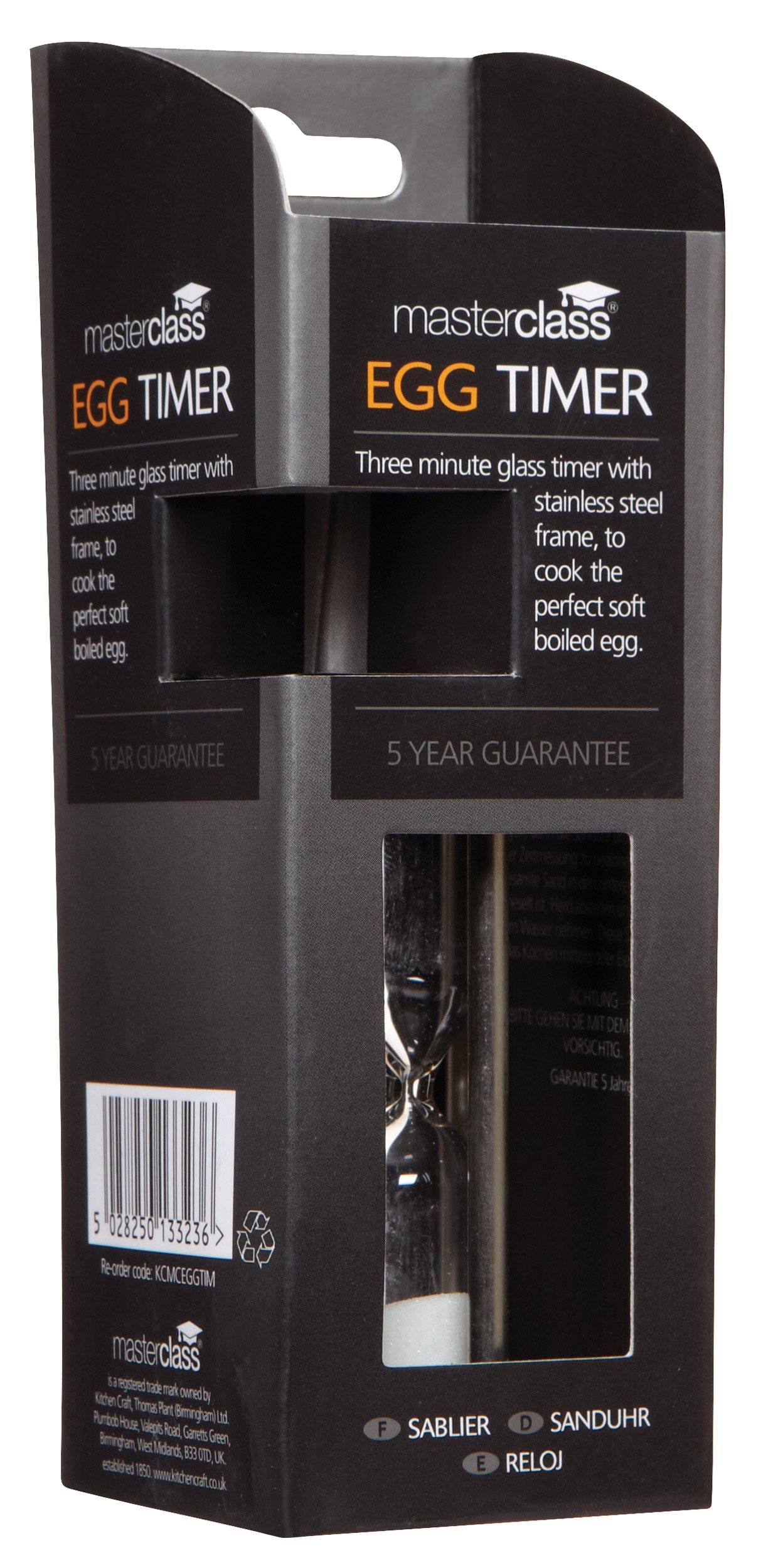 MasterClass 3-Minute Egg Timer - Premium Stainless Steel Kitchen Hourglass for Cooking, Baking & Perfect Soft/Medium/Hard Boiled Eggs - Ideal for Home Chefs & Professional Kitchens