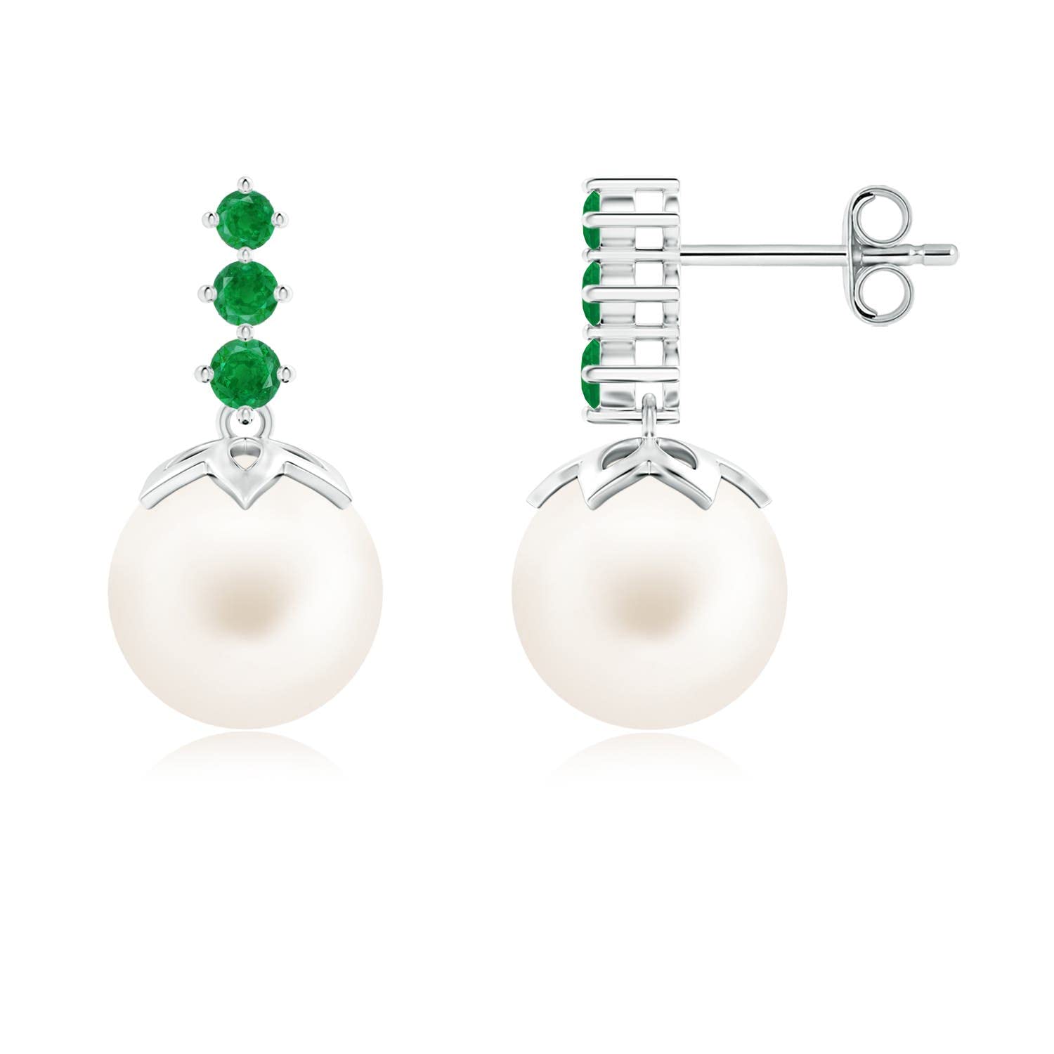 Angara Freshwater Cultured Pearl Drop Earrings for Women - Sterling Silver & 14K Gold | June Birthstone Jewelry, Wedding & Anniversary Gift | Elegant Pearl Earrings for Bridal, Party & Formal Occasions