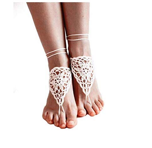 Yueton 2-Pack Crochet Barefoot Sandals - Nude Bohemian Foot Jewelry & Anklet for Women - Perfect for Beach Weddings, Yoga, Pool Parties & Boho Bridesmaid Accessories