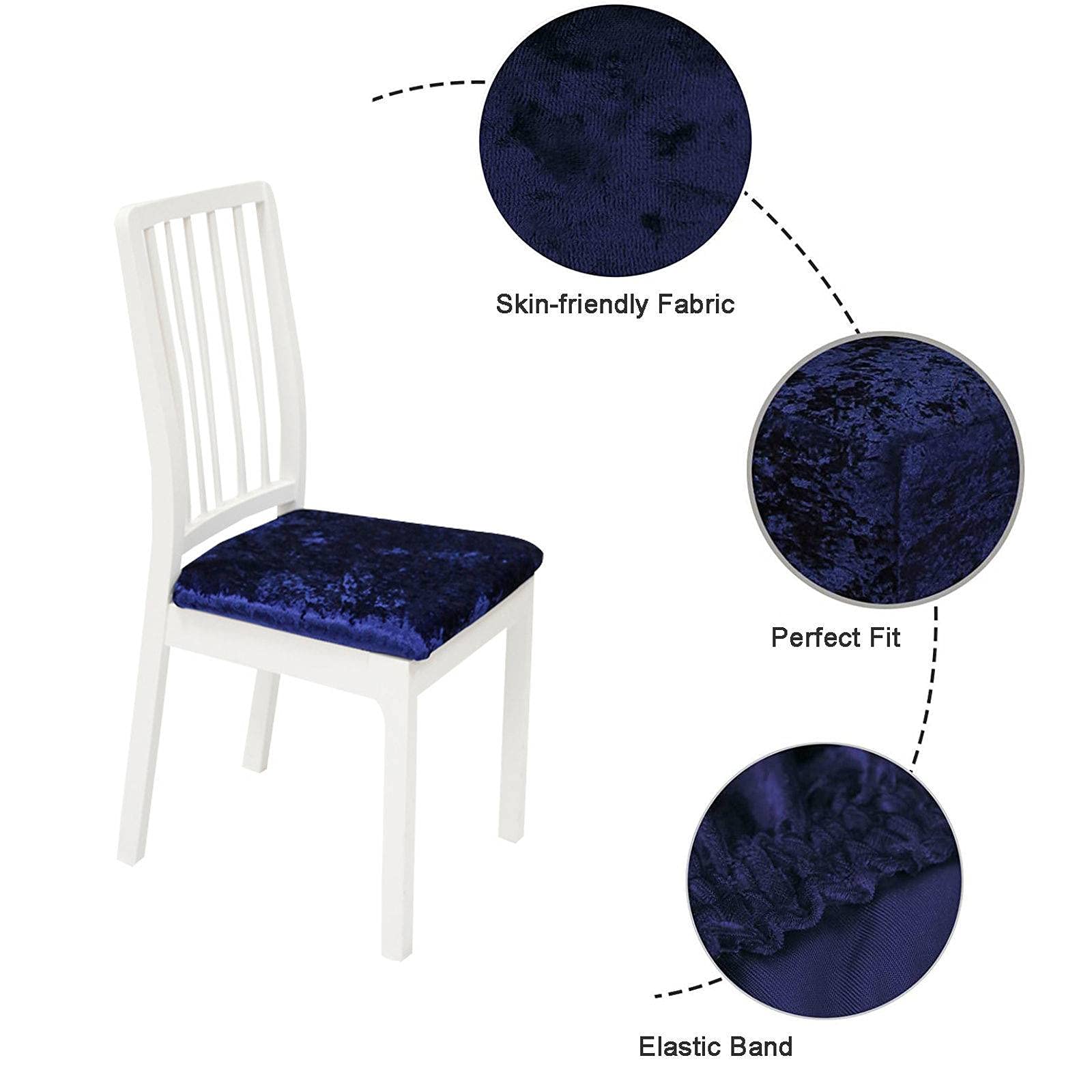Stretch Velvet Dining Chair Covers - Washable & Removable for Home Decor - Navy (Set of 2)