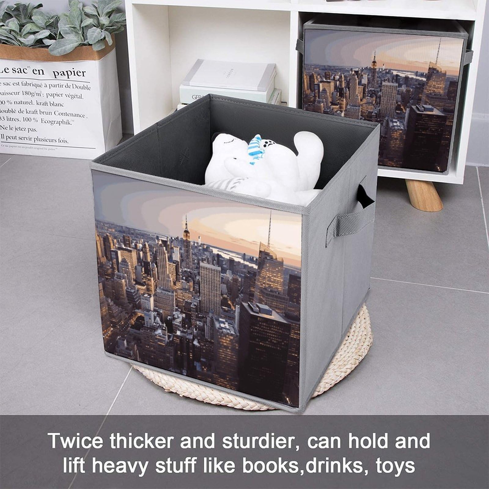 6-Piece Collapsible Storage Bins with Handles - NYC Themed Printed Foldable Organizer Boxes for Home, Office & Closet | Space-Saving Shelving Baskets for Household Organization & Decluttering