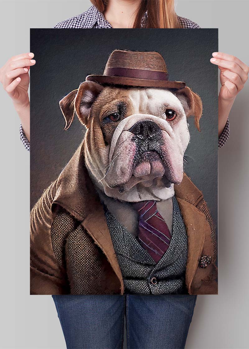 English Bulldog Animal Head Portrait Print - Unique Wall Art for Home, Office & Dog Lover Gifts