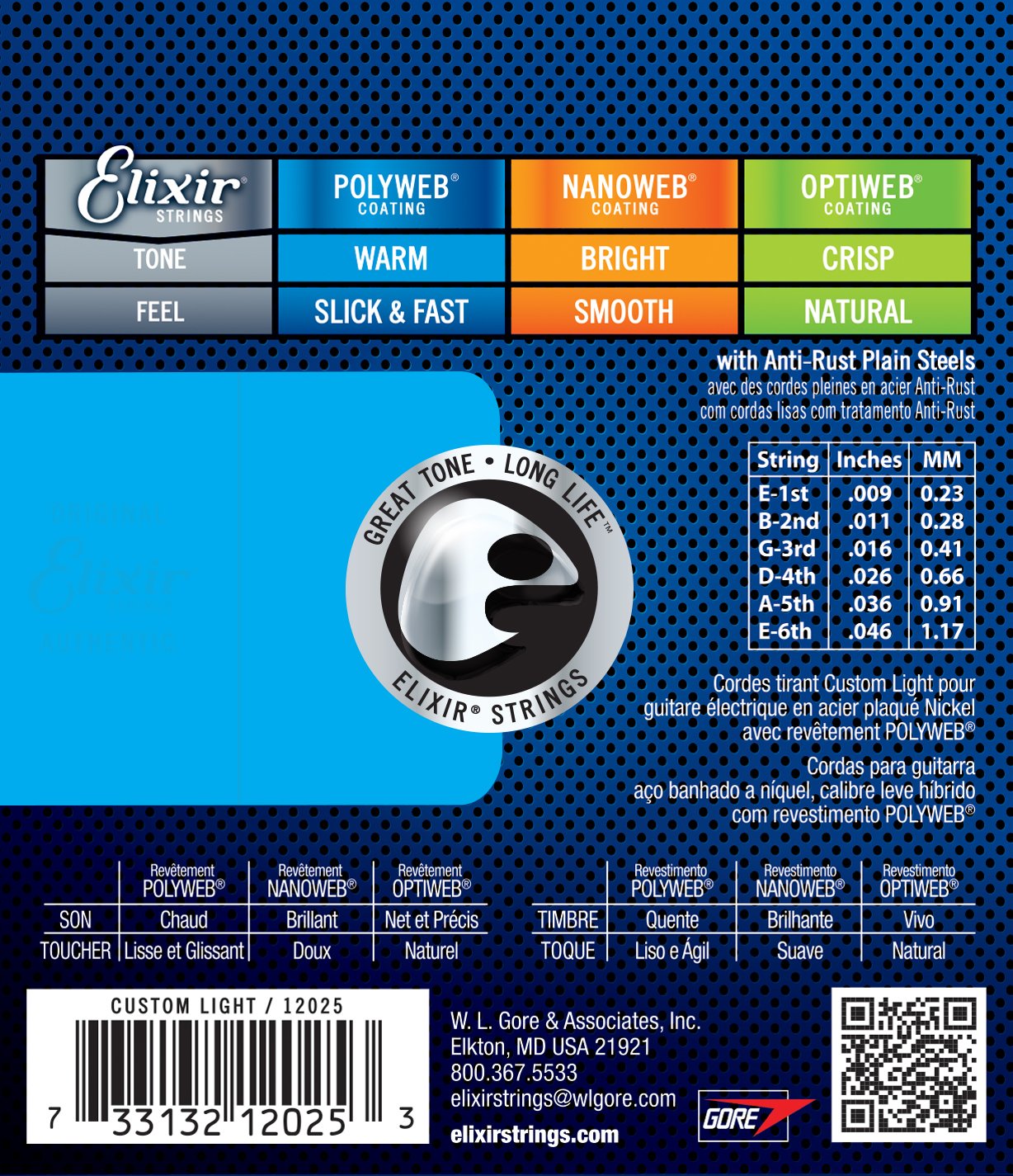 Elixir Electric Guitar Strings 6-String Set - Nickel Plated Steel with POLYWEB Coating for Warm Tone & Long-Lasting Performance (Custom Light 9-46) - Perfect for Rock, Blues & Studio Recording