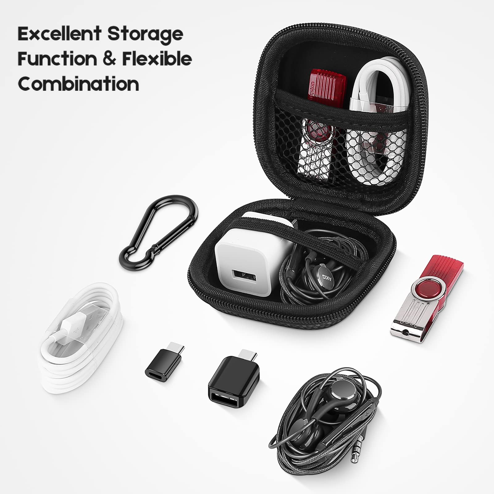 Premium Hard EVA Earphone Carrying Case with Carabiner - Protective Storage for AirPods, Headphones, Charging Cables & Small Accessories | Travel, Gym & Daily Use Organizer