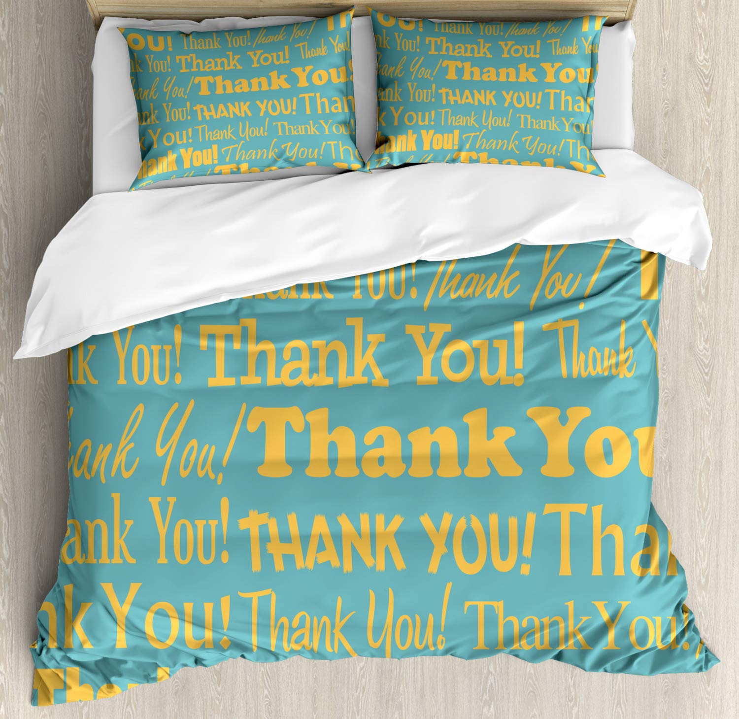 Ambesonne Thank You Duvet Cover Set - King Size 3 Piece Bedding with 2 Pillow Shams | Appreciation & Gratitude Themed Artwork in Pale Orange & Cadet Blue | Perfect for Guest Rooms, Thank You Gifts & Home Decor