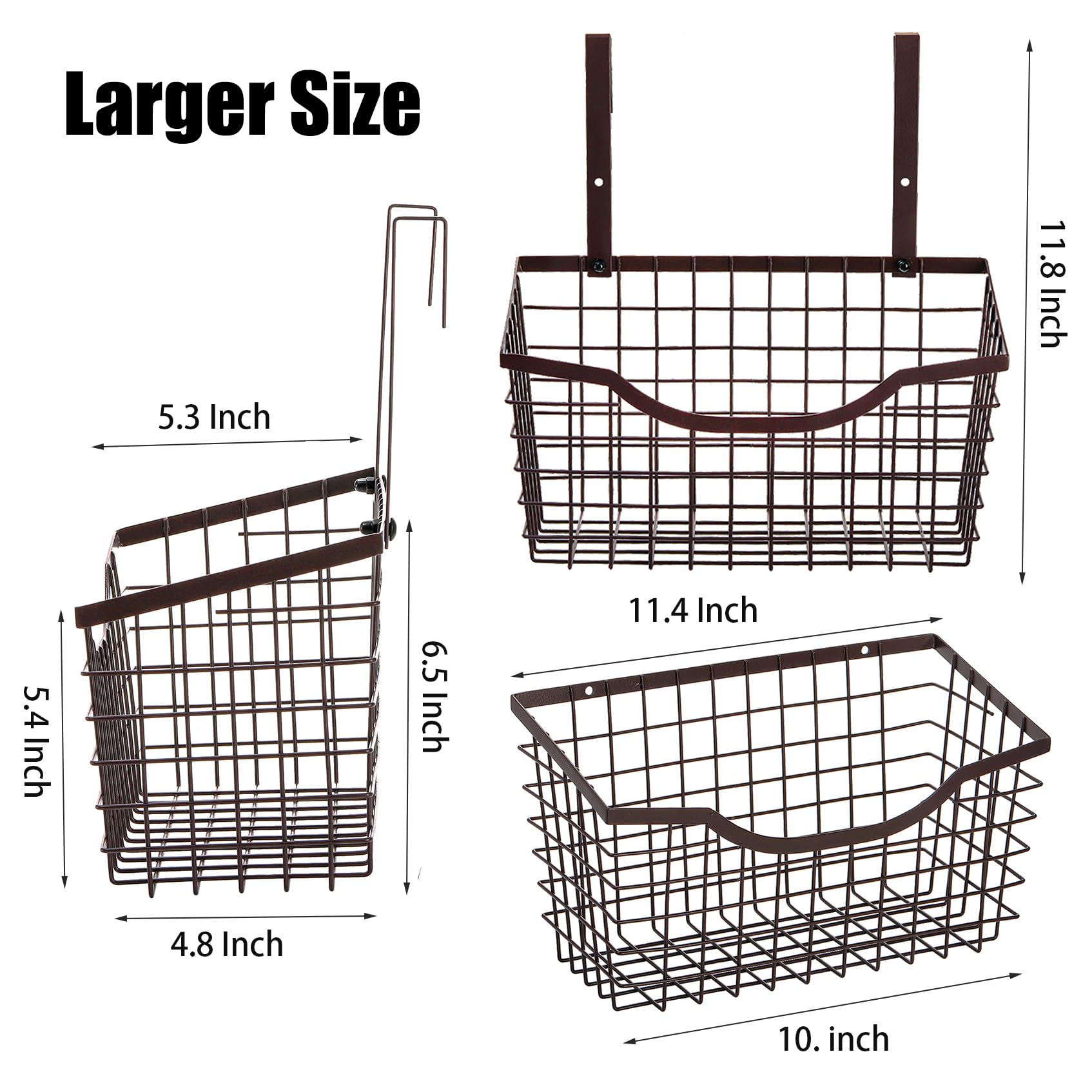 Nicunom 2-Pack Large Metal Wire Wall Mount Baskets - Over Cabinet Door Hanging Organizer for Kitchen, Bathroom & Pantry Storage (Bronze) | Space-Saving Home Organization Solution