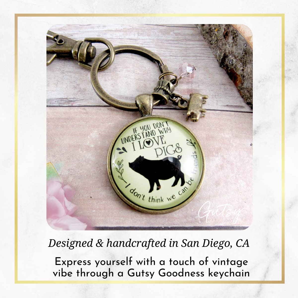 Gutsy Goodness Pig Friendship Keychain - Cute Pig Lover Gift for Country Girls, Farm Animal Inspired Jewelry - Perfect for Best Friend Gifts, Keyring Accessories & Country Style Fashion