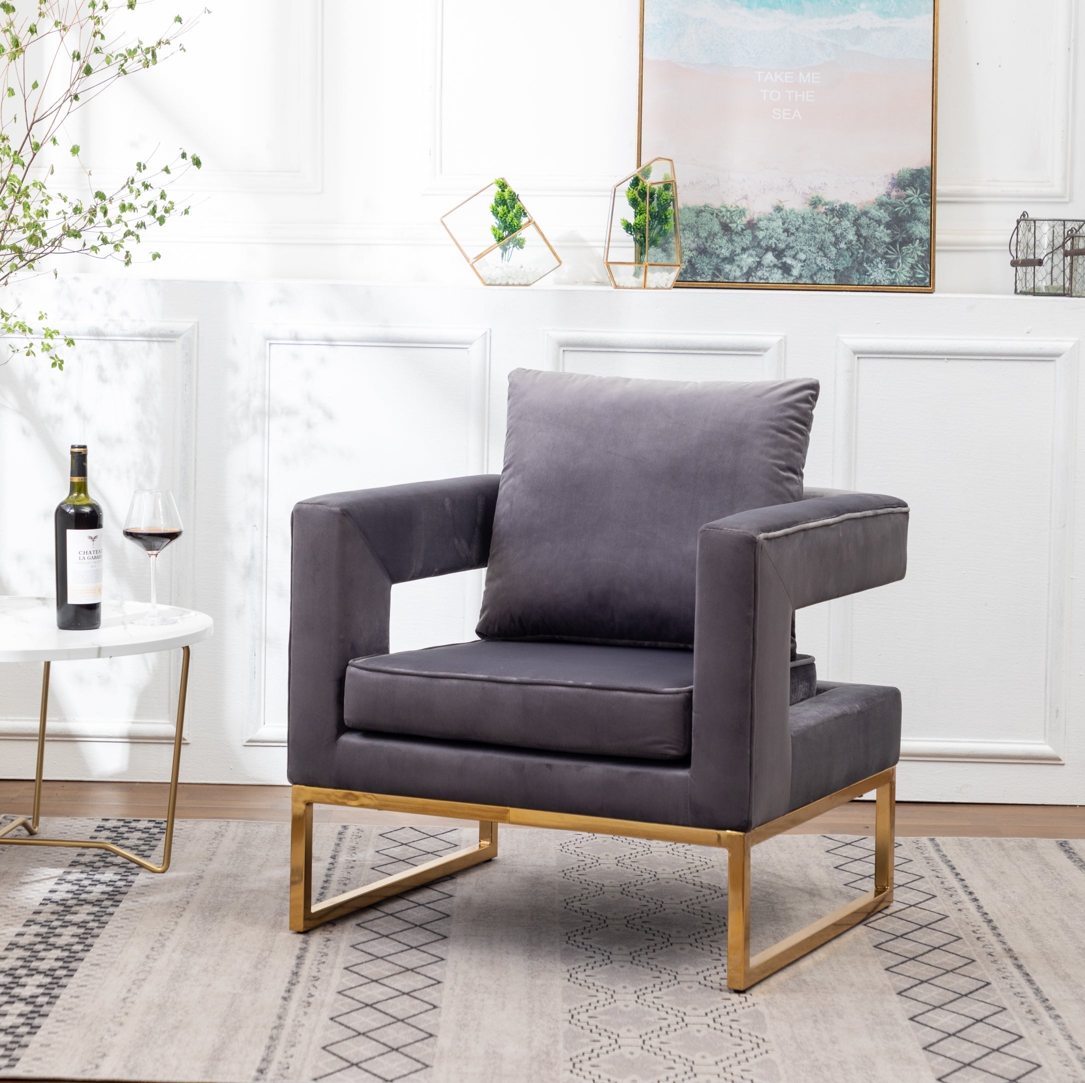 Roundhill Furniture Lenola Contemporary Upholstered Accent Arm Chair - Modern Living Room Chair for Home Office, Lounge & Reading Nook - Comfortable Fabric Armchair with Wooden Legs