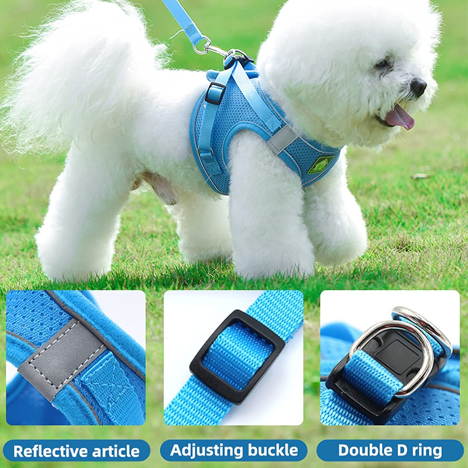 No-Pull Adjustable Reflective Dog Harness & Leash Set for Small & Medium Dogs - Breathable Soft Step-in Vest Harness for Puppies - Perfect for Outdoor Walking, Jogging & Night Safety (Black, Size S)