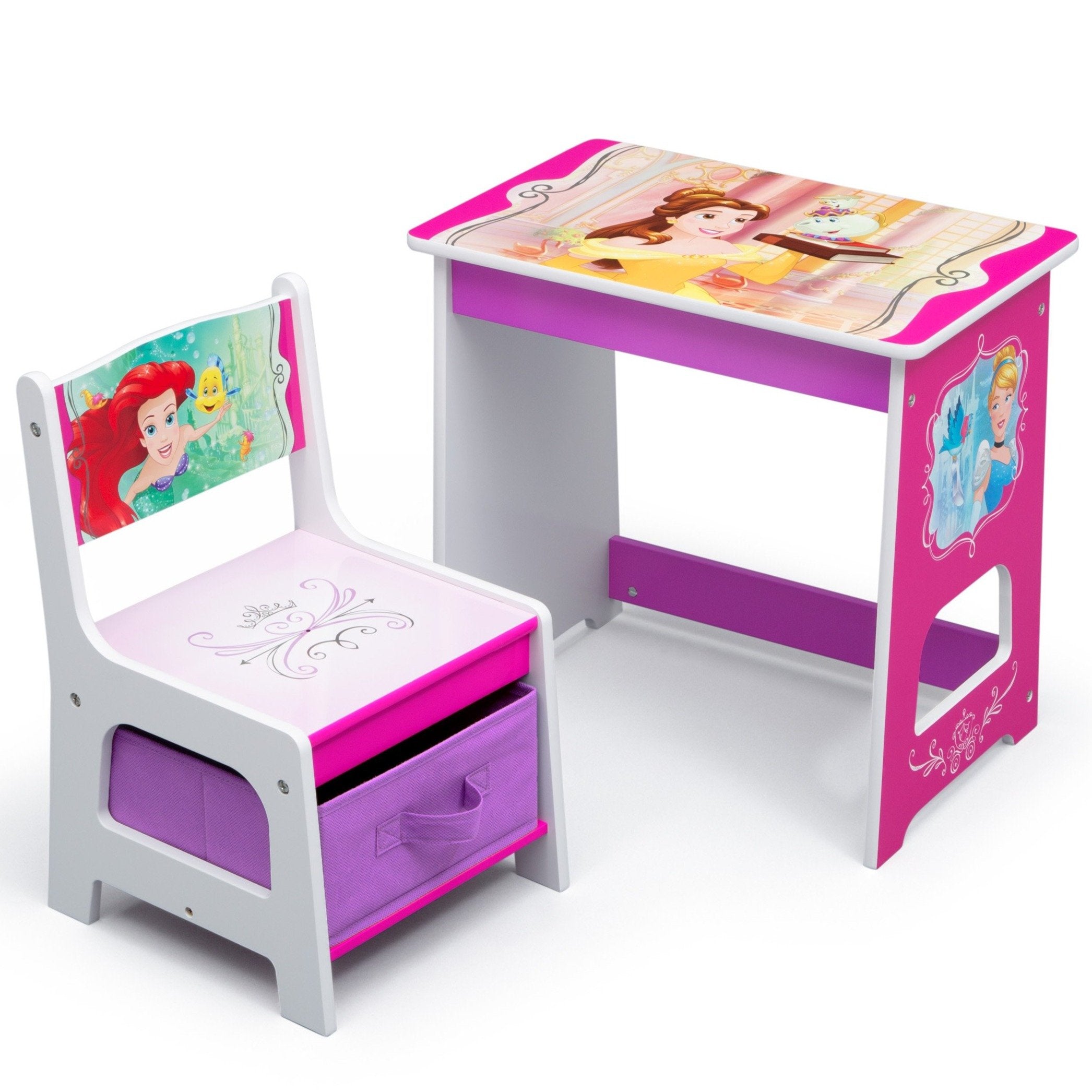Princess Kids Wood Desk and Chair Set - Study Table for Girls, Children's Wooden Furniture for Homework & Drawing - Perfect for Bedroom, Playroom, or Homeschooling