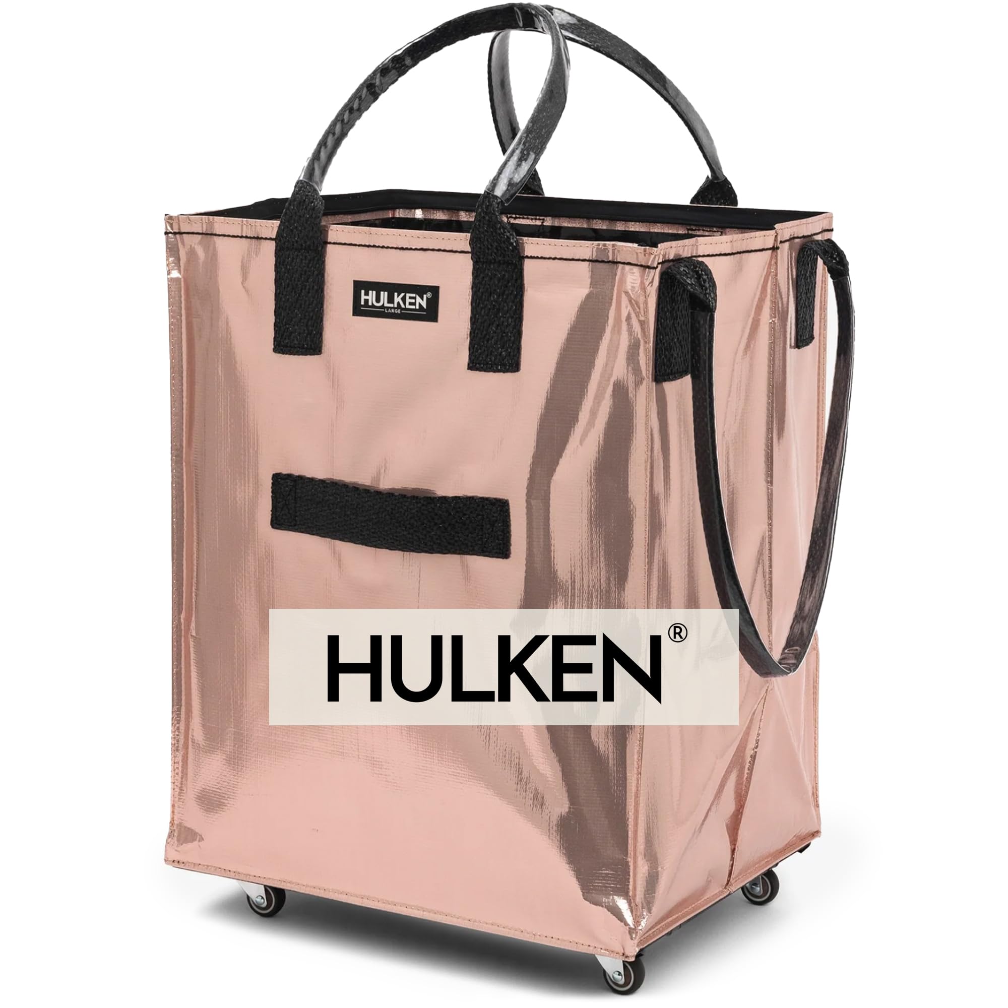 Large Rose Gold Reusable Wheeled Grocery Bag - Foldable Shopping Trolley with Zipper Closure, Lightweight Rolling Tote Holds 66 lbs, Durable Unbreakable Handles - Perfect for Grocery Shopping, Farmers Markets & Travel