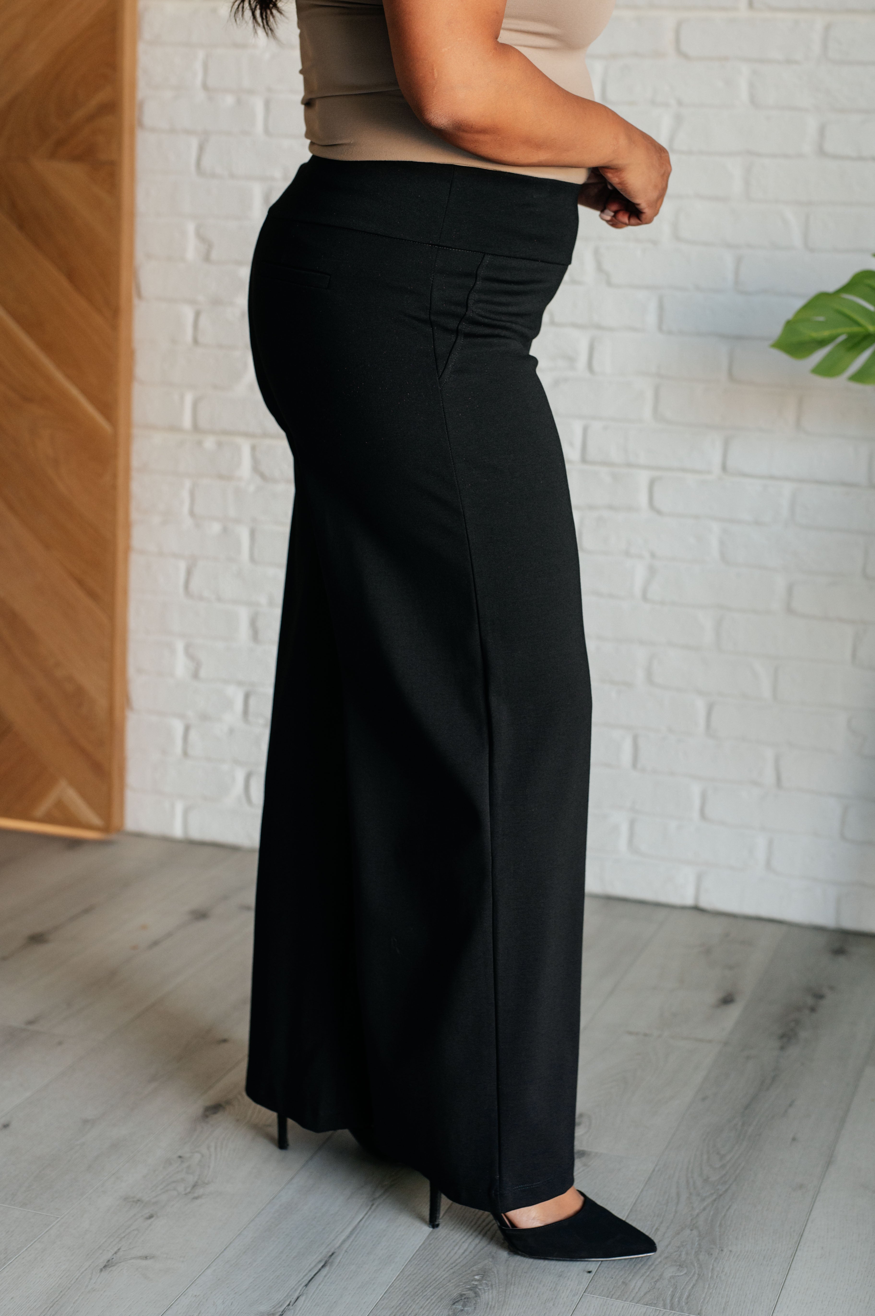 Magic Wide Leg Pants for Women - Stretchy High Waist Black Palazzo Trousers | Comfortable Office Wear & Casual Outfits
