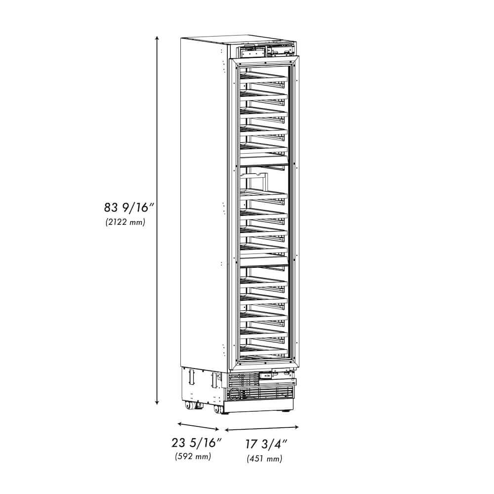 ZLINE Autograph Edition 18 Inch 9.0 cu ft Triple Zone 68 Bottle Panel Ready Left Hinge Column Wine Cooler with Matte Black Accents - Perfect for Home Bars, Wine Cellars, and Entertaining Spaces (RBCWVLZ 18 MB)