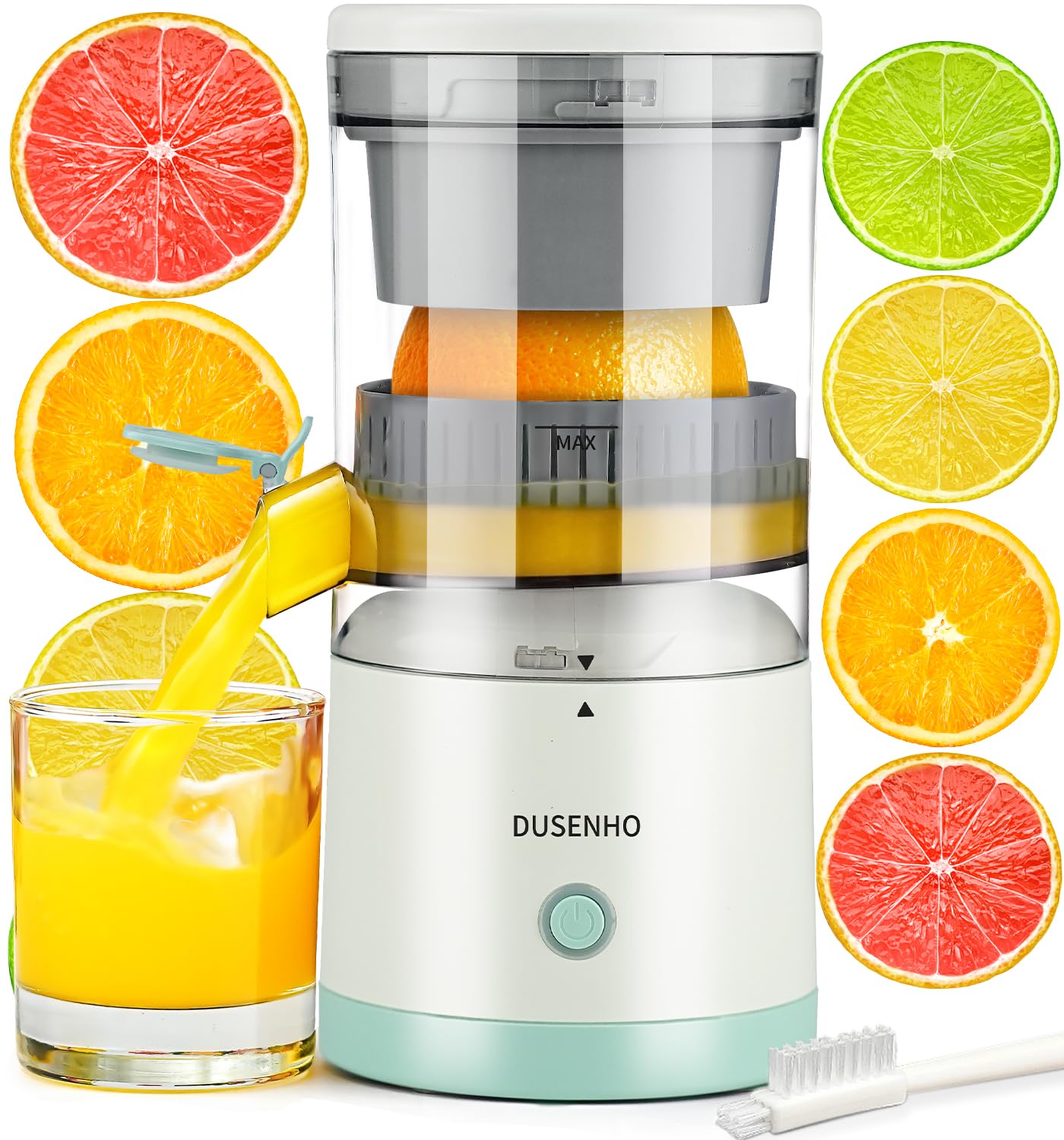 Rechargeable Electric Citrus Juicer - USB-Powered Portable Juicer Machine with Cleaning Brush for Oranges, Lemons & Limes | Perfect for Home, Kitchen, Camping & Travel