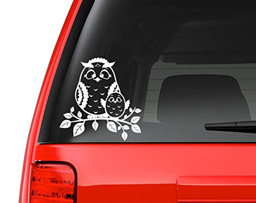 Owl Mommy and Baby Vinyl Decal Sticker - 5 Inch White Car & Laptop Decal for MacBook, Windows, Water Bottles - Cute Nursery Decor, Mother's Day Gift