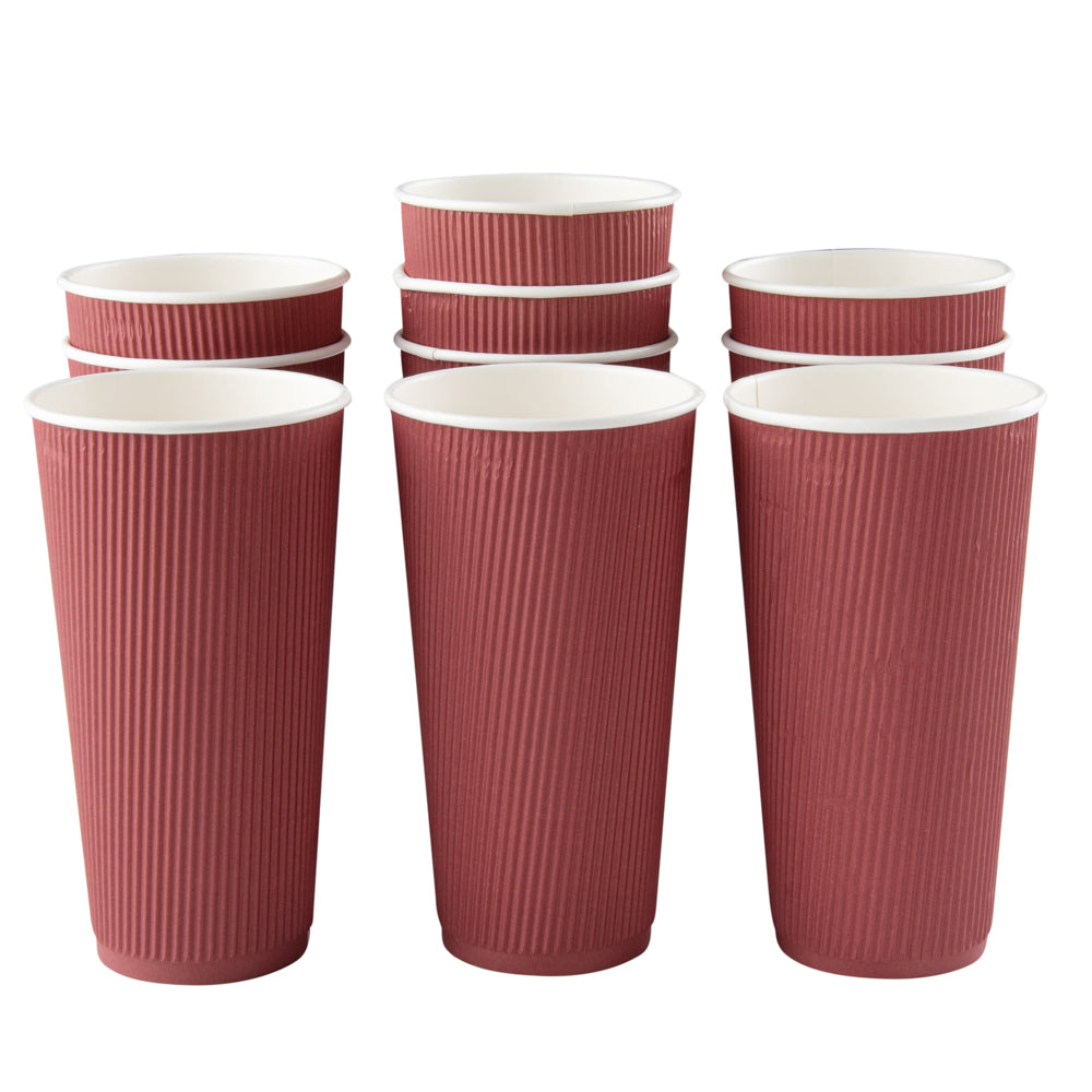 20 oz Crimson Paper Coffee Cups with Ripple Wall - 3.5