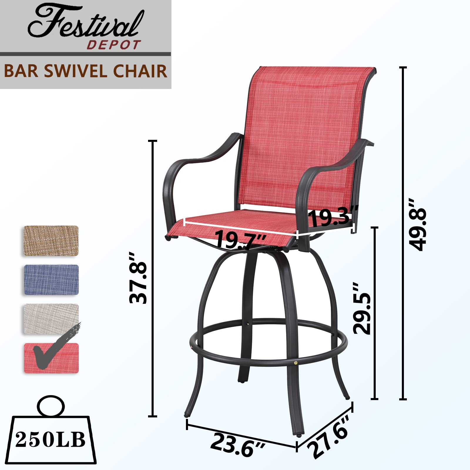 2-Piece Patio Dining Set with Swivel Bar Stools - All-Weather Metal Outdoor Furniture for Bistro, Yard, or Deck - Red Bar Height Chairs with Armrests - Perfect for Entertaining, Relaxing, and Outdoor Dining