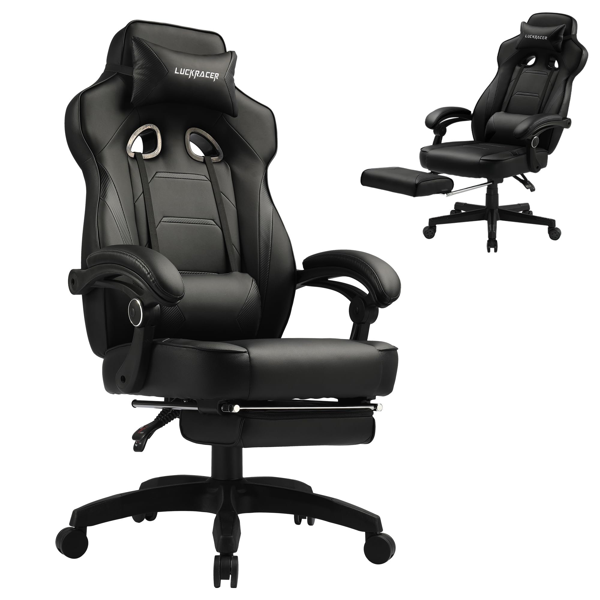 Ergonomic Gaming Chair with Footrest - 350Lb Heavy Duty Computer Chair, High Back Office Chair with Lumbar Support & Swivel Recliner for Adults (Black) - Perfect for PC Gaming, Streaming & Home Office Setup