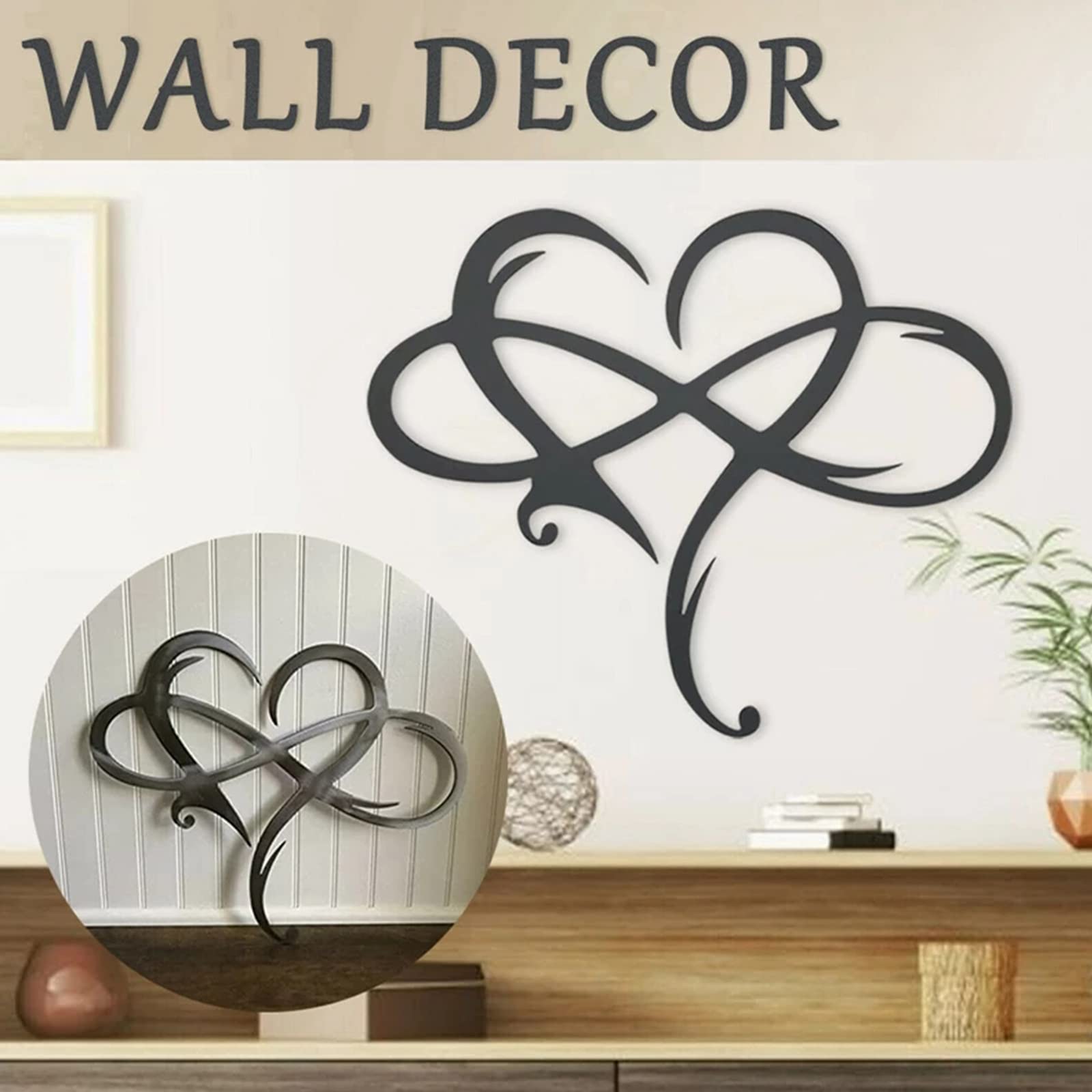 WMLBK Infinity Heart Metal Wall Art - Eternal Love Sign for Home, Bedroom, Wedding & Outdoor Decor - 16x14 Inch Romantic Wall Hanging Decoration for Couples, Anniversary & Valentine's Day Gifts