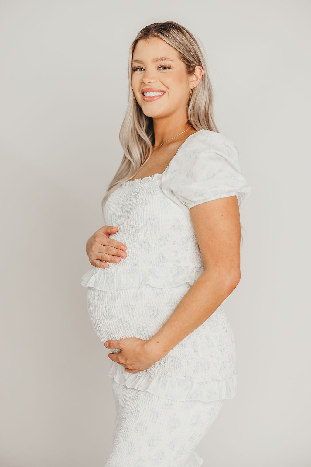 Ada Smocked Dress in Blue Floral - Bump Friendly Maternity Dress with Inclusive Sizing (S-3XL) | Perfect for Baby Showers, Bridal Events & Summer Weddings