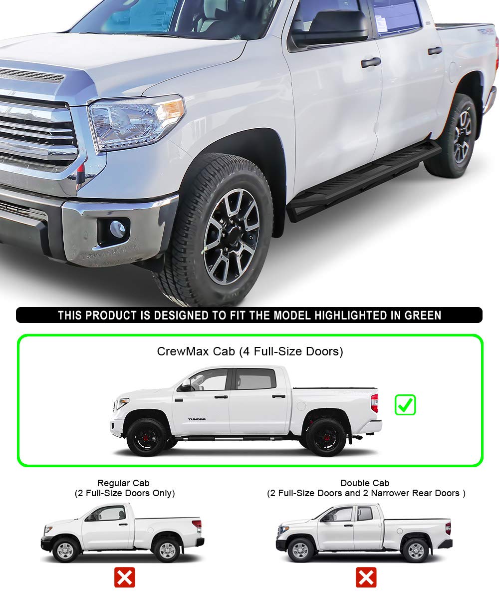 APS 6.5in Stainless Steel Running Boards for 2007-2021 Toyota Tundra CrewMax - Side Armor Nerf Bars with Anti-Slip Surface | Durable Side Steps for Off-Road & Daily Driving Protection