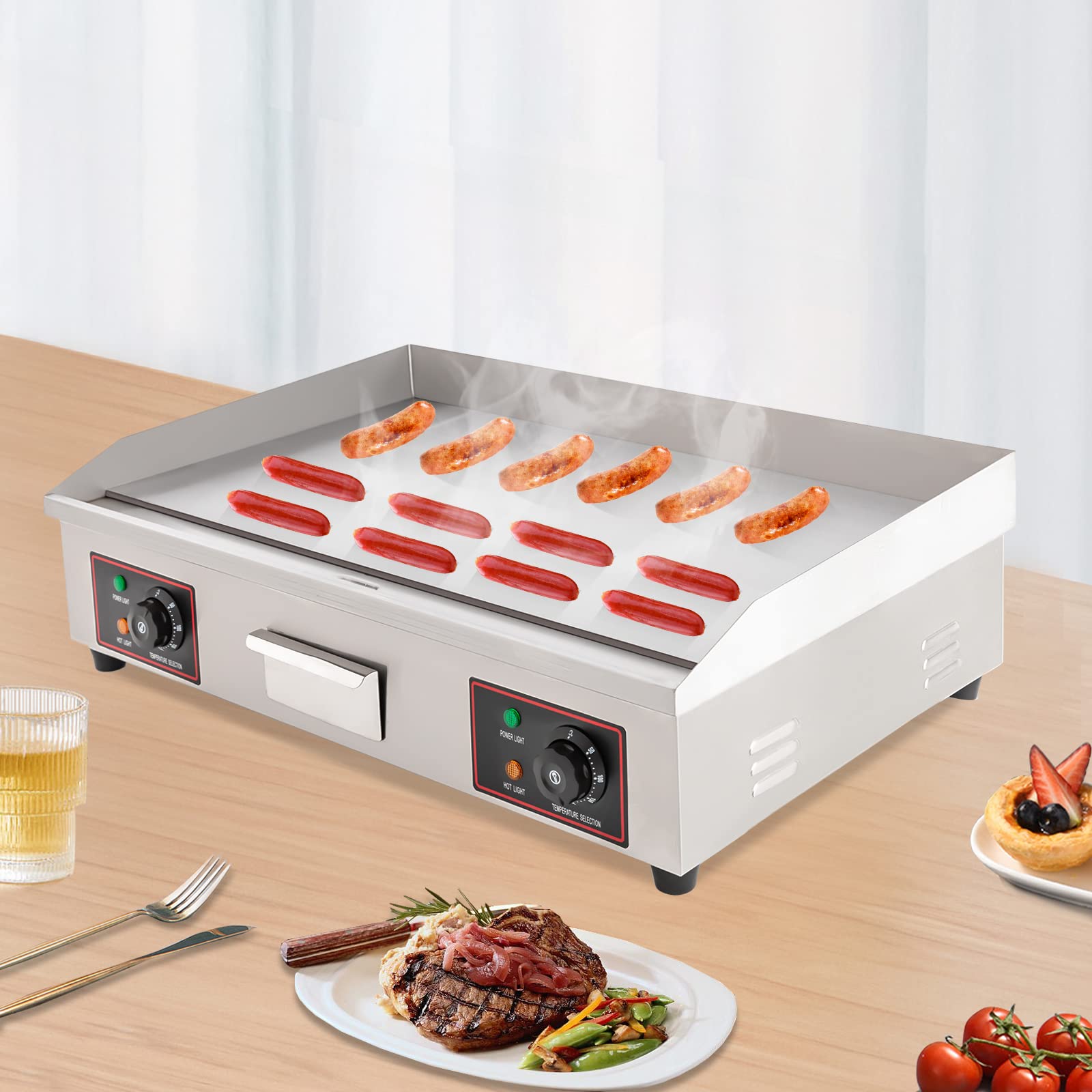 Commercial 3000W Electric Griddle - 110V Stainless Steel Flat Top Grill with Adjustable Temperature Control (122-572°F) - Heavy Duty Countertop Griddle for Restaurant, Kitchen, Food Truck & Catering - Perfect for Pancakes, Burgers, Steaks & Large Batch Cooking