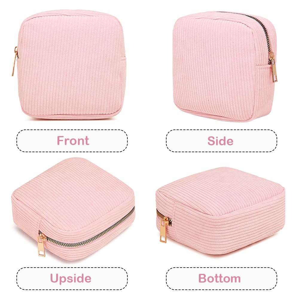 Mini Pink Corduroy Makeup Bag for Women - Cute Small Cosmetic Pouch, Travel Toiletry Bag & Purse Organizer - Perfect for Daily Use, Travel, Car & Gift Giving